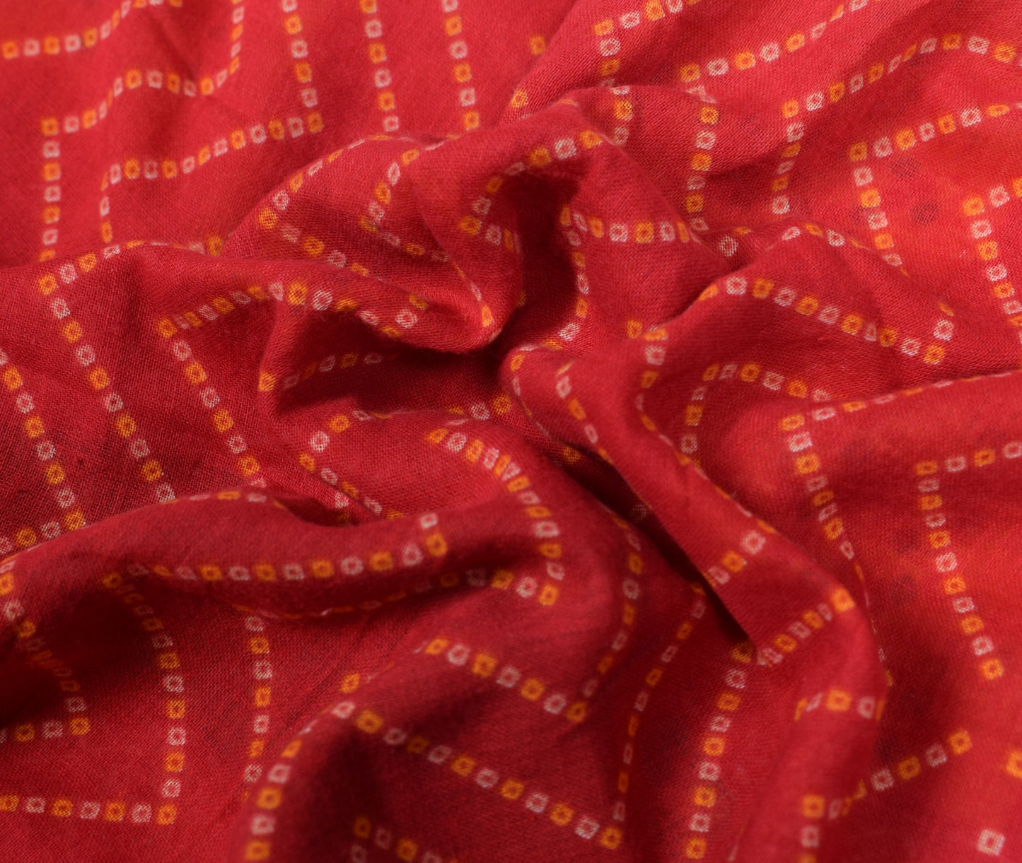 Sushila Vintage Red Scrap Saree Pure Cotton Bandhani Printed Sari Dress Fabric