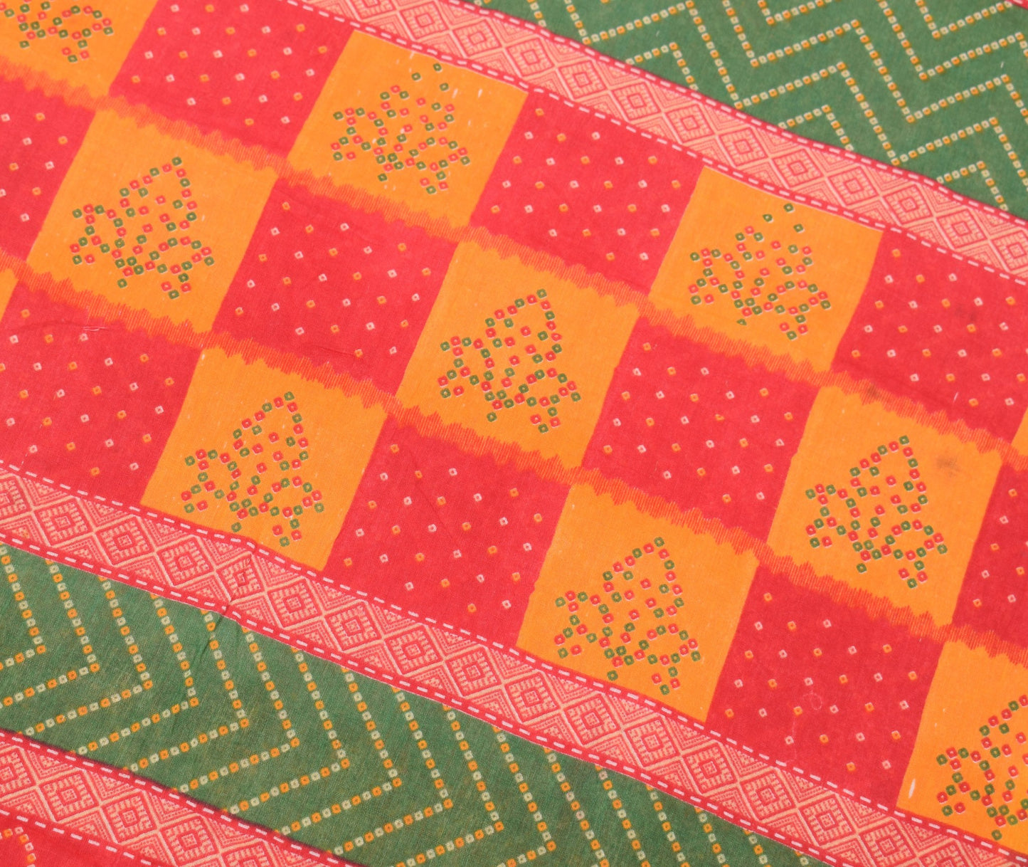 Sushila Vintage Red Scrap Saree Pure Cotton Bandhani Printed Sari Dress Fabric