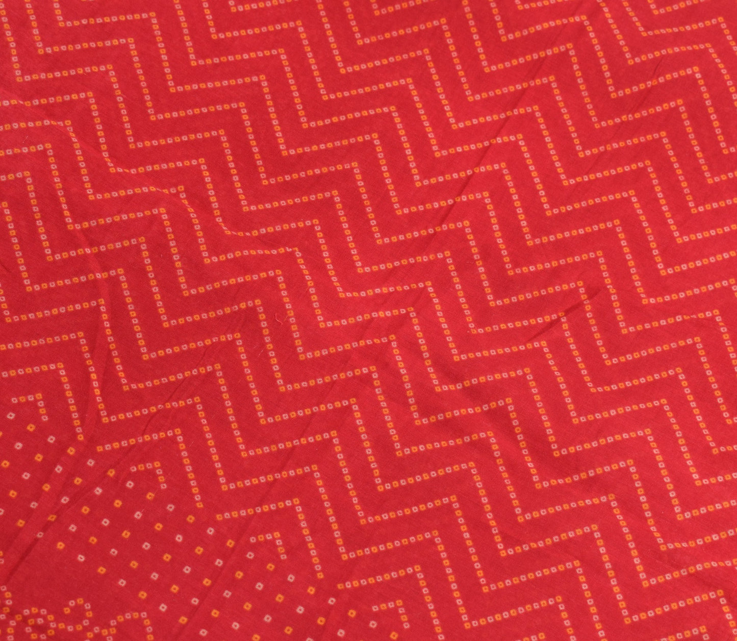 Sushila Vintage Red Scrap Saree Pure Cotton Bandhani Printed Sari Dress Fabric