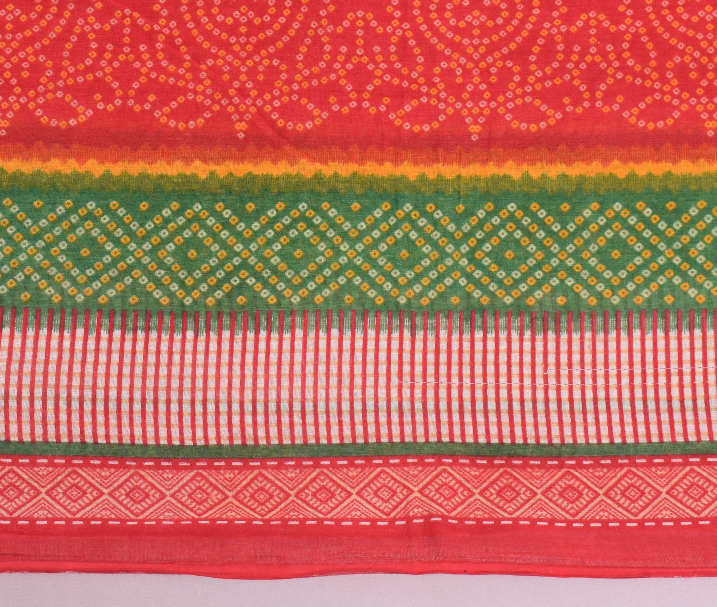Sushila Vintage Red Scrap Saree Pure Cotton Bandhani Printed Sari Dress Fabric