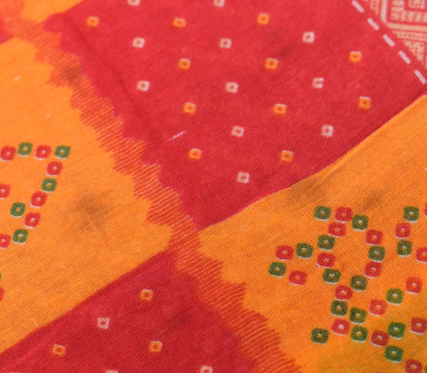 Sushila Vintage Red Scrap Saree Pure Cotton Bandhani Printed Sari Dress Fabric