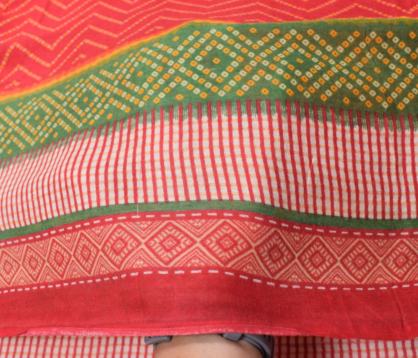 Sushila Vintage Red Scrap Saree Pure Cotton Bandhani Printed Sari Dress Fabric