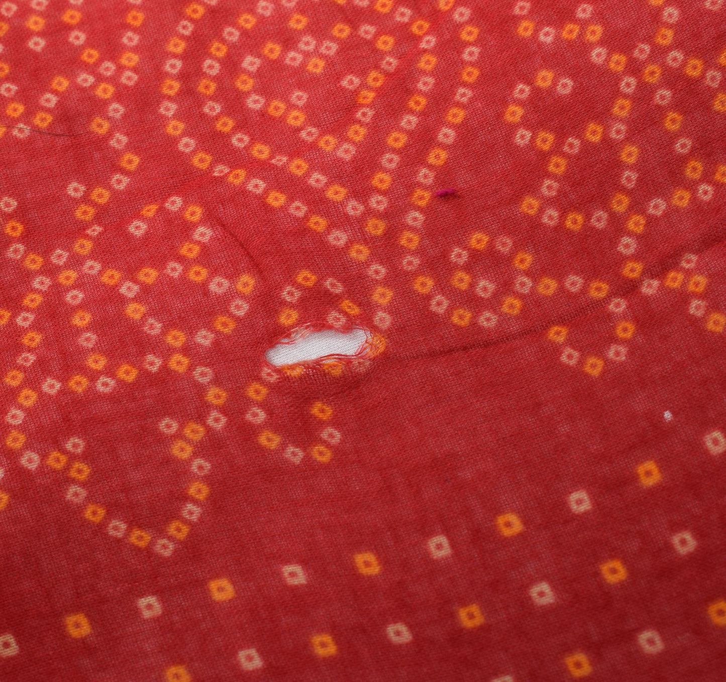 Sushila Vintage Red Scrap Saree Pure Cotton Bandhani Printed Sari Dress Fabric