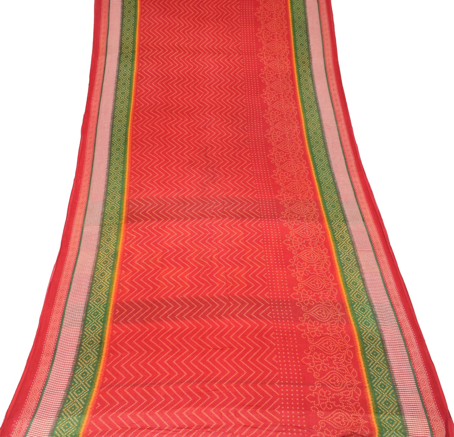 Sushila Vintage Red Scrap Saree Pure Cotton Bandhani Printed Sari Dress Fabric