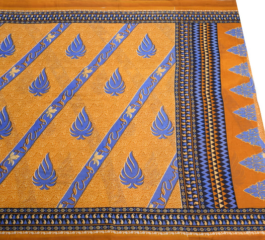 Sushila Vintage Mustard Scrap Saree Pure Cotton Printed Floral Soft Sari Fabric
