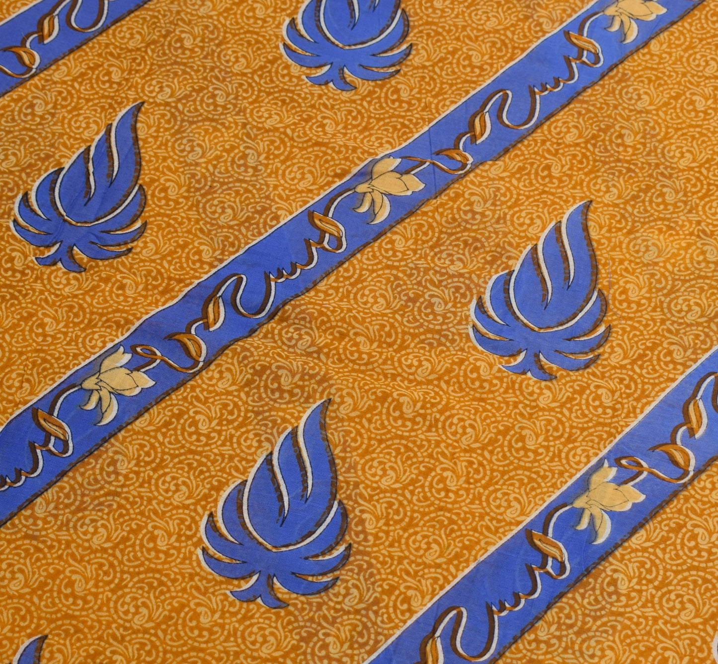 Sushila Vintage Mustard Scrap Saree Pure Cotton Printed Floral Soft Sari Fabric