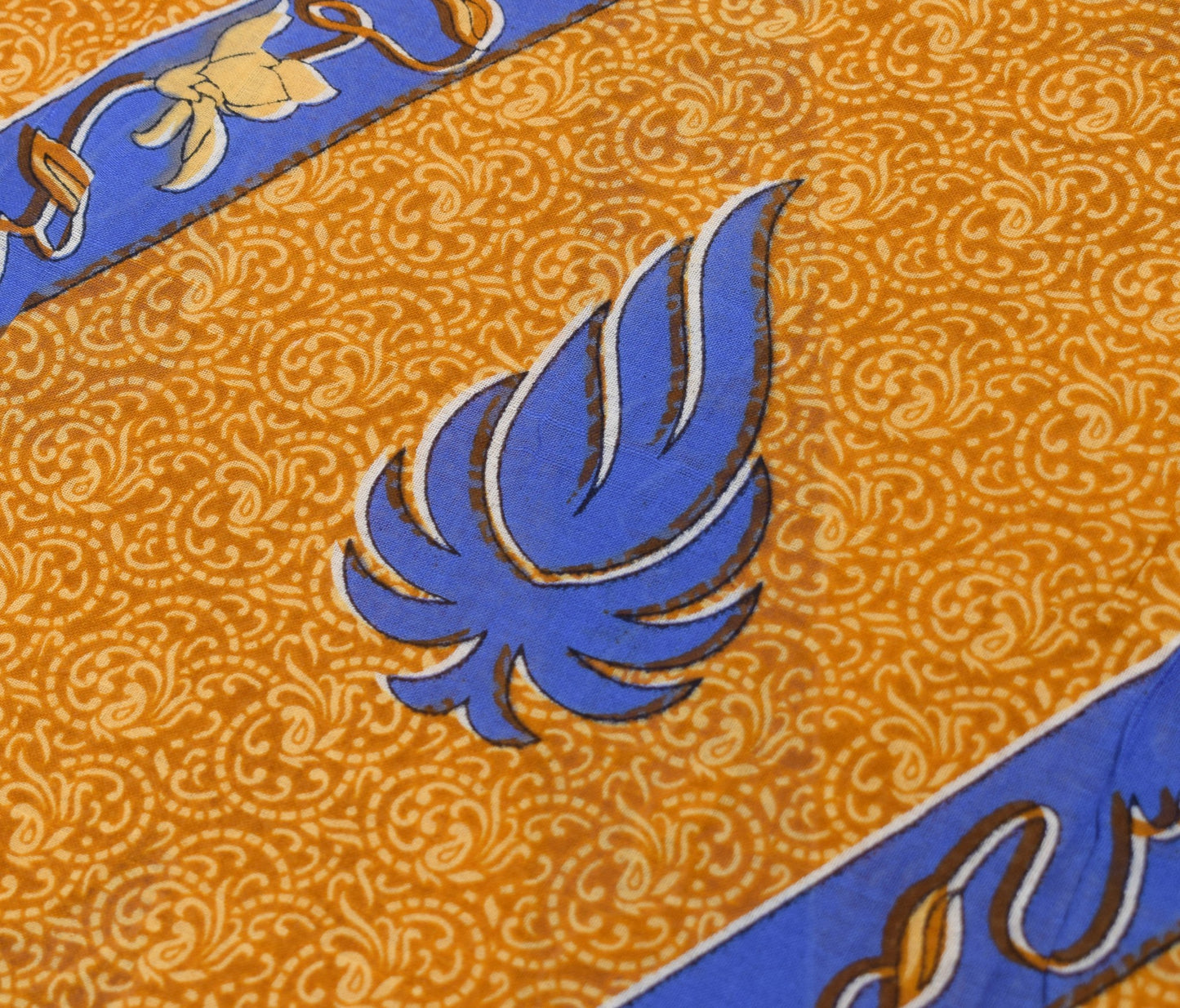 Sushila Vintage Mustard Scrap Saree Pure Cotton Printed Floral Soft Sari Fabric
