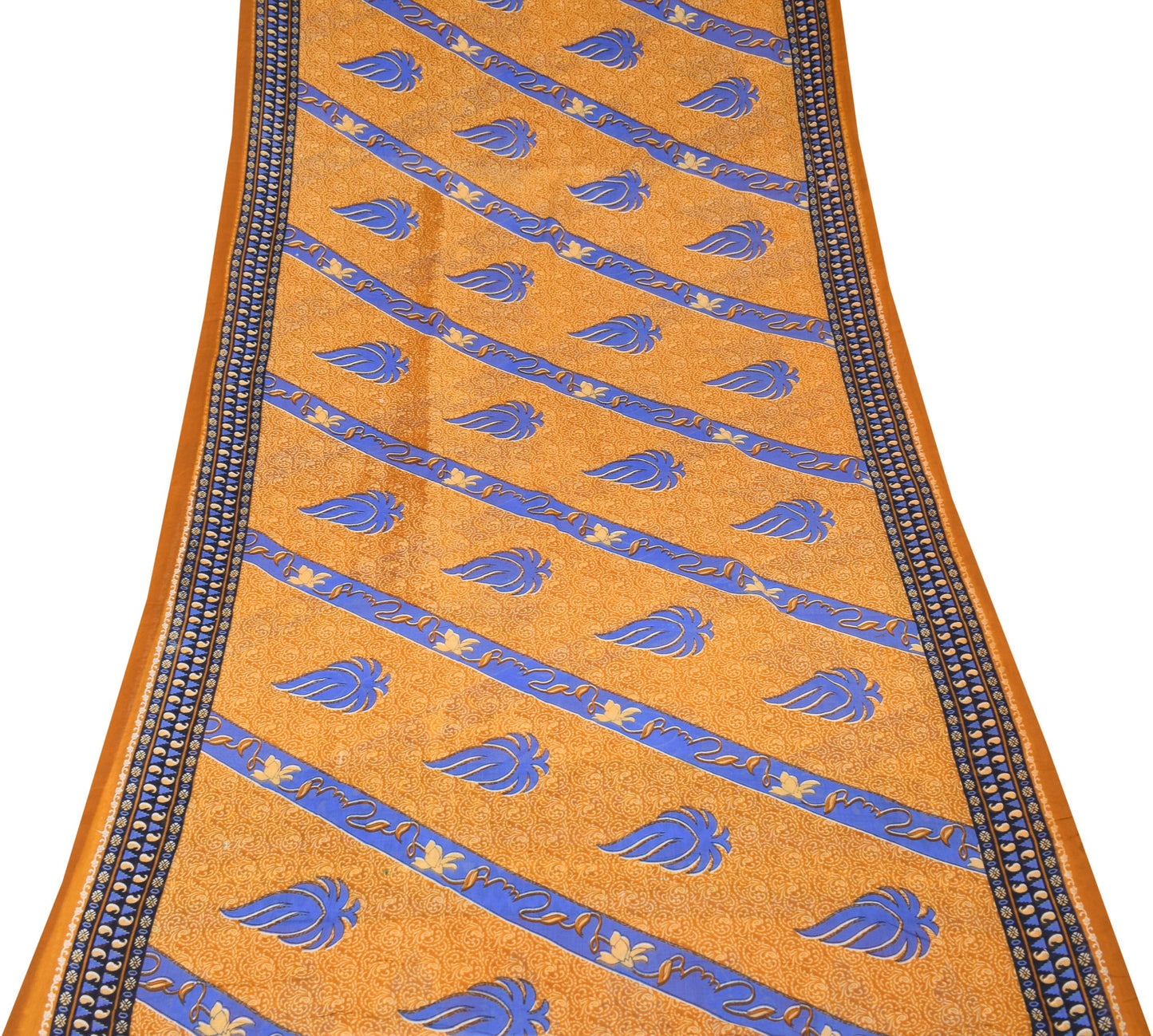 Sushila Vintage Mustard Scrap Saree Pure Cotton Printed Floral Soft Sari Fabric