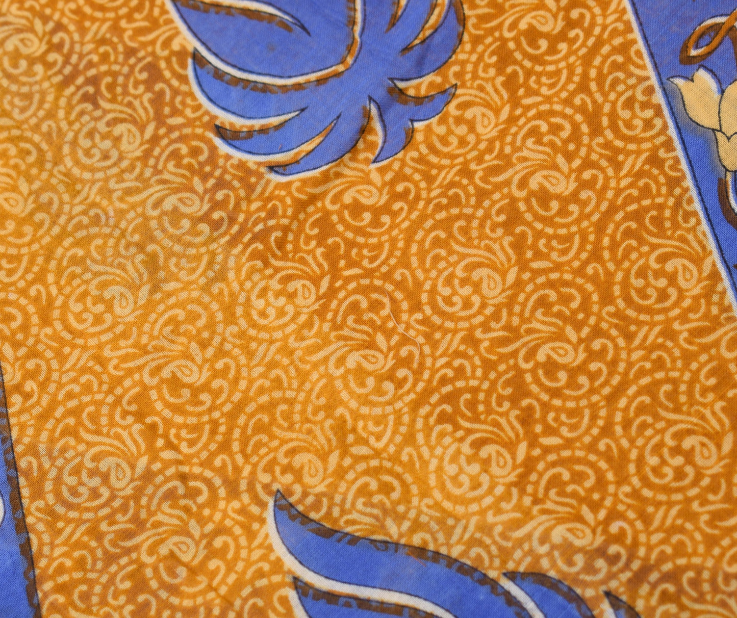 Sushila Vintage Mustard Scrap Saree Pure Cotton Printed Floral Soft Sari Fabric