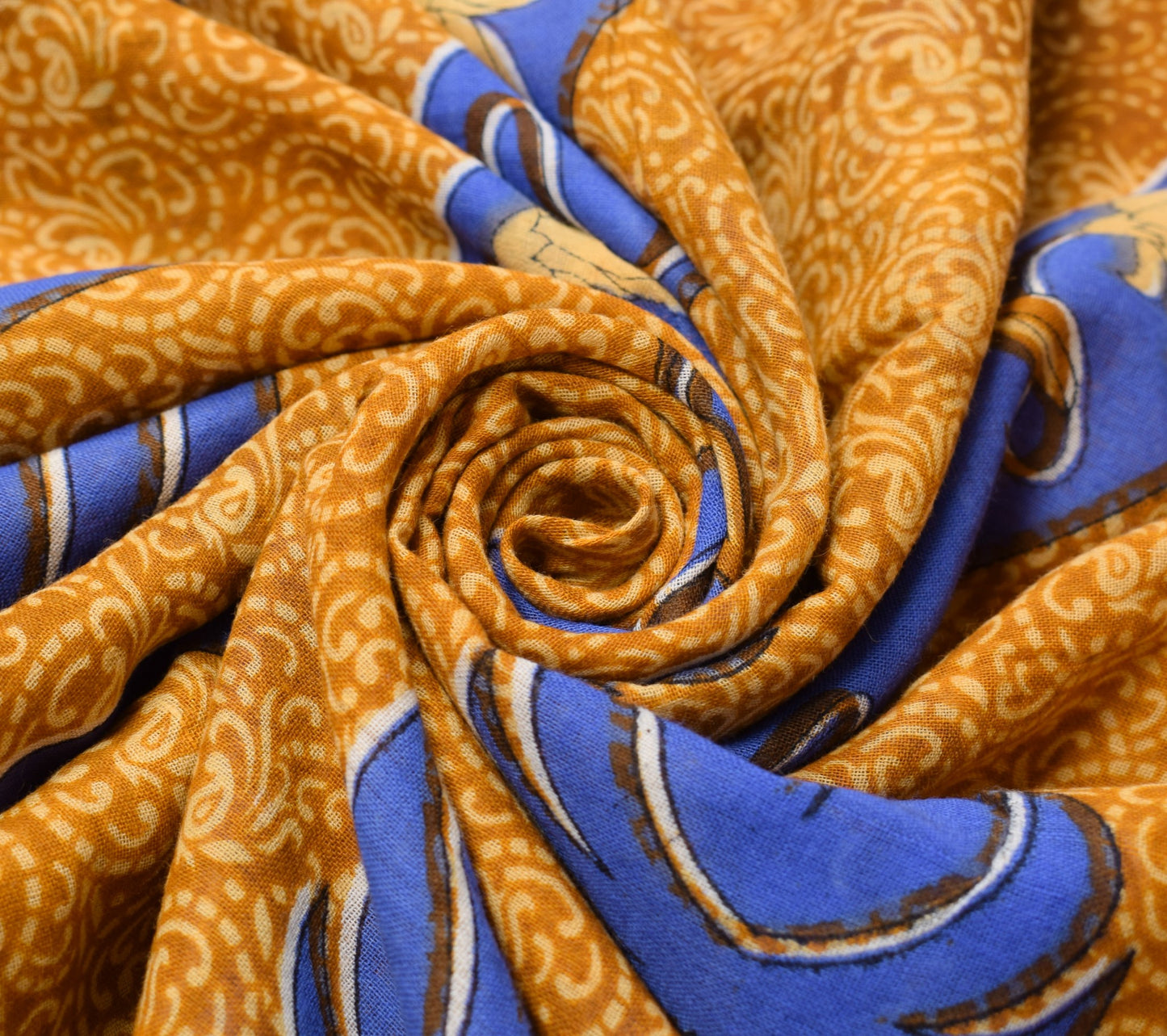 Sushila Vintage Mustard Scrap Saree Pure Cotton Printed Floral Soft Sari Fabric