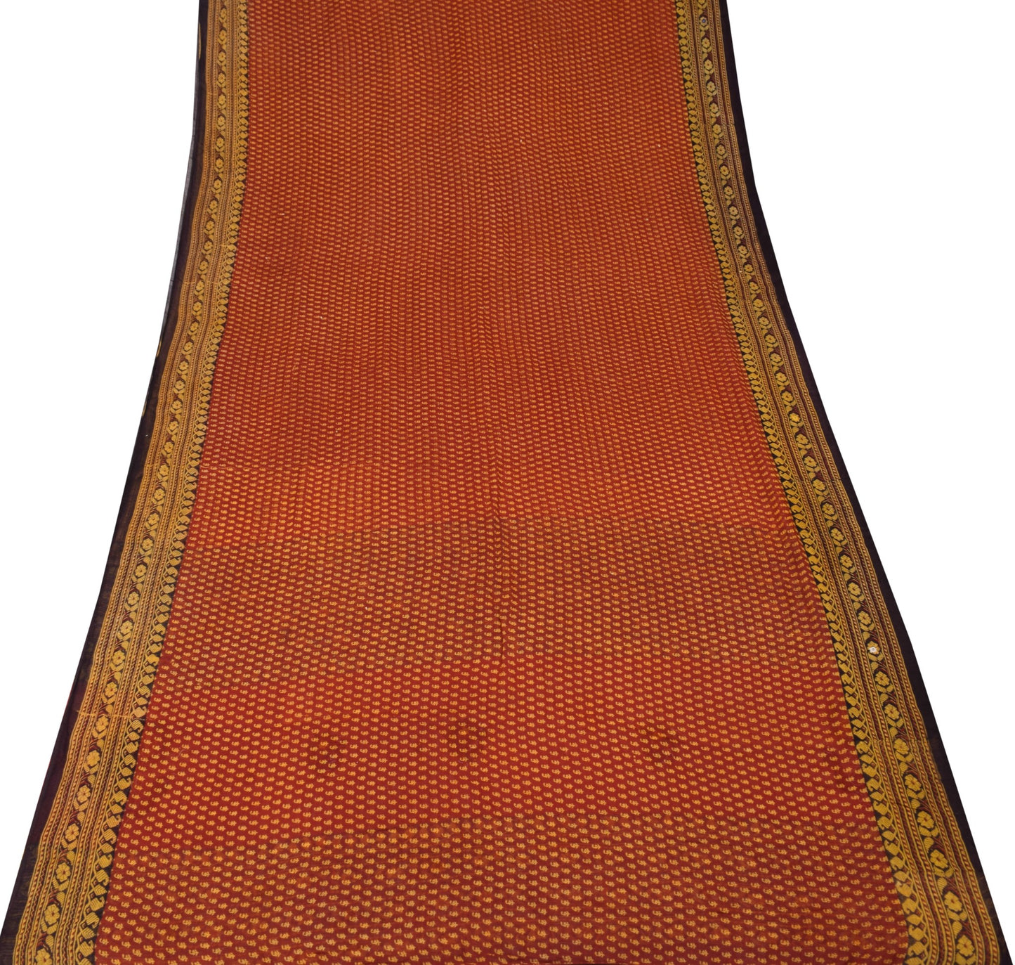 Sushila Vintage Red Scrap Saree Pure Cotton Printed & Embroidered Sari Fabric