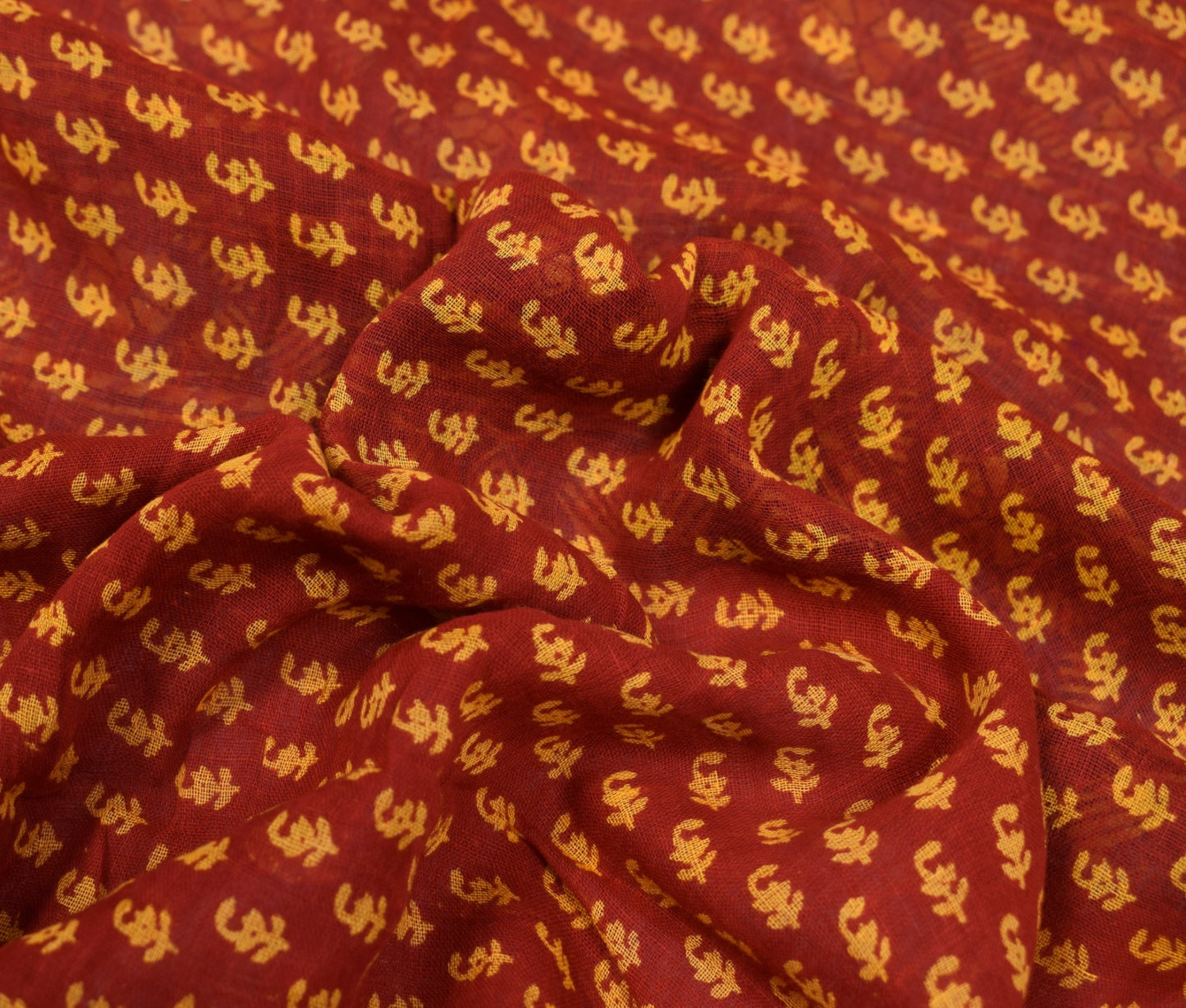 Sushila Vintage Red Scrap Saree Pure Cotton Printed & Embroidered Sari Fabric