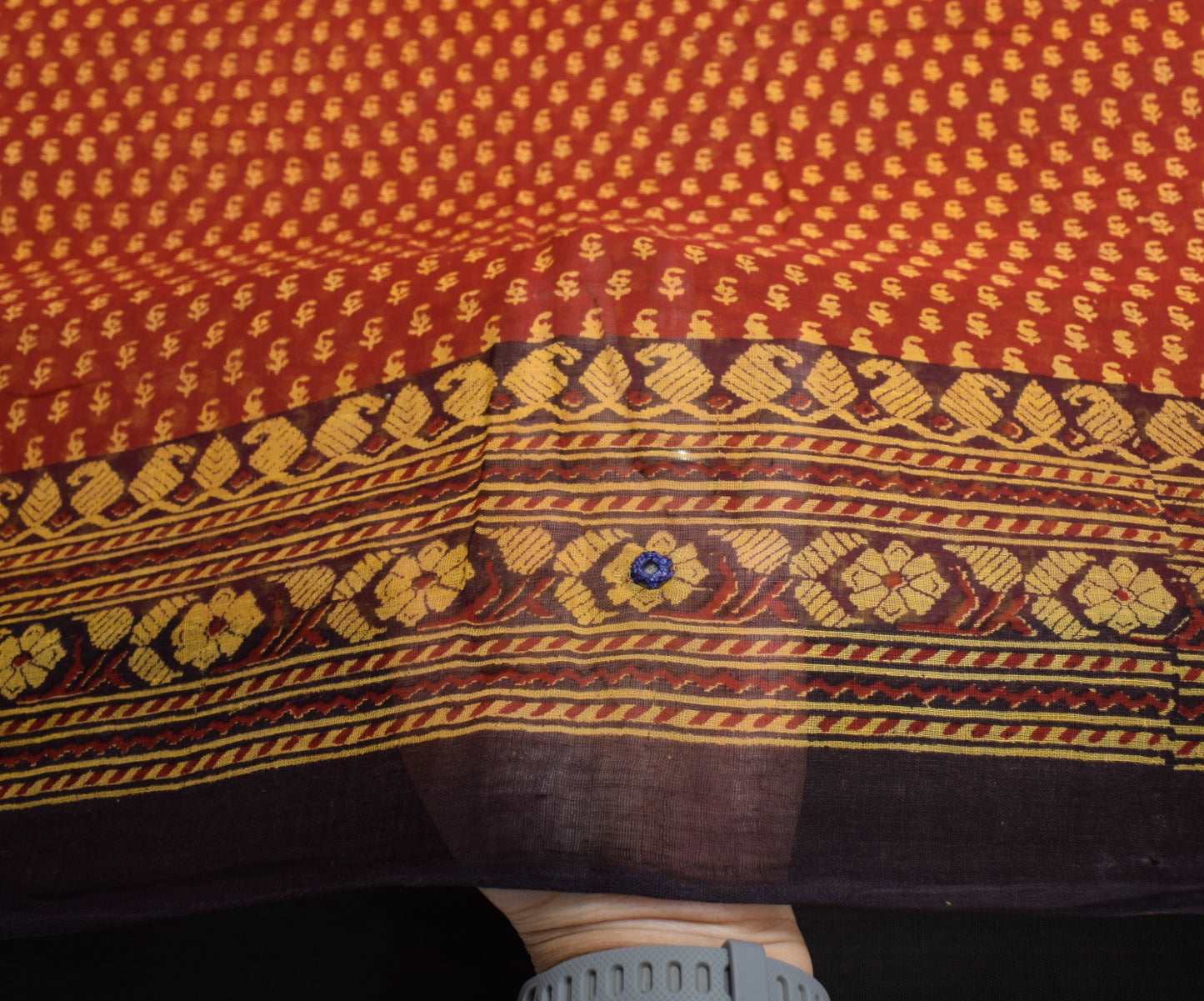 Sushila Vintage Red Scrap Saree Pure Cotton Printed & Embroidered Sari Fabric