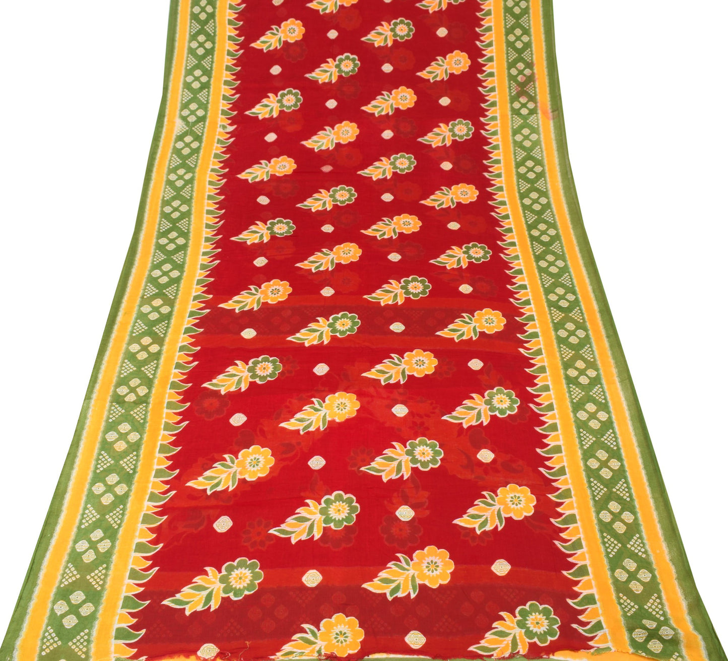 Sushila Vintage Red Scrap Saree Pure Cotton Printed Floral Indian Sari Fabric
