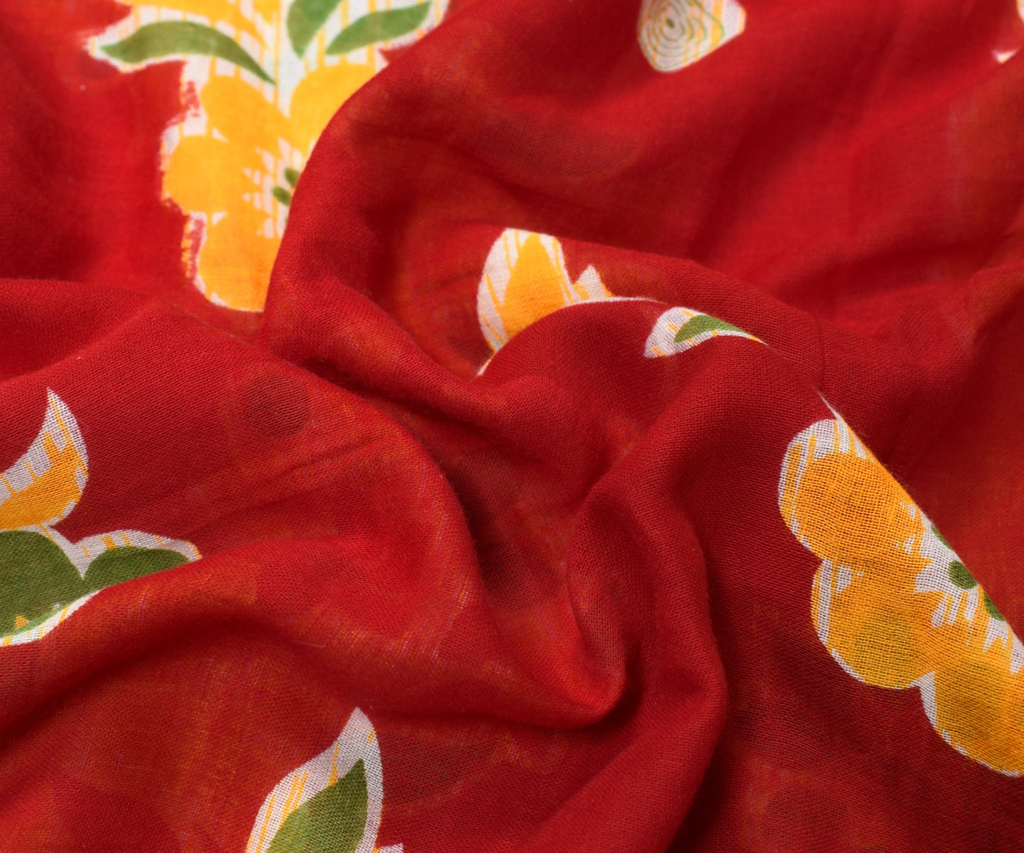 Sushila Vintage Red Scrap Saree Pure Cotton Printed Floral Indian Sari Fabric
