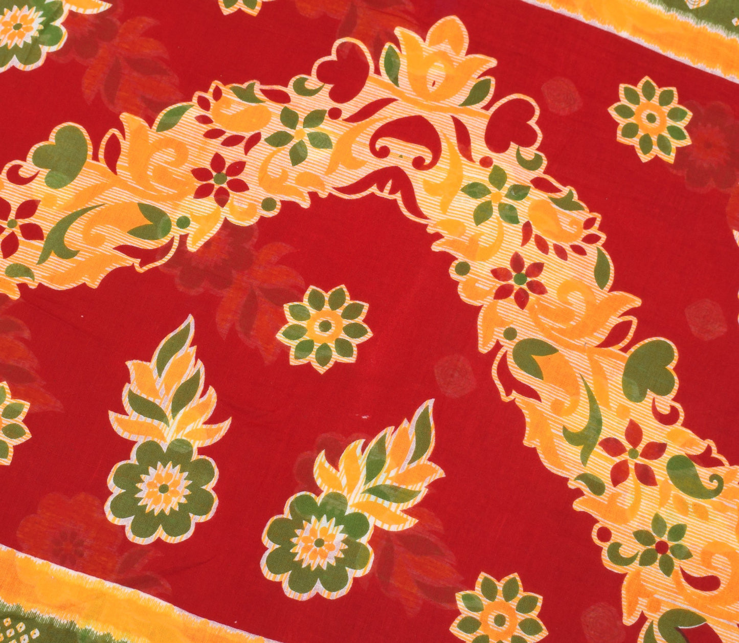 Sushila Vintage Red Scrap Saree Pure Cotton Printed Floral Indian Sari Fabric
