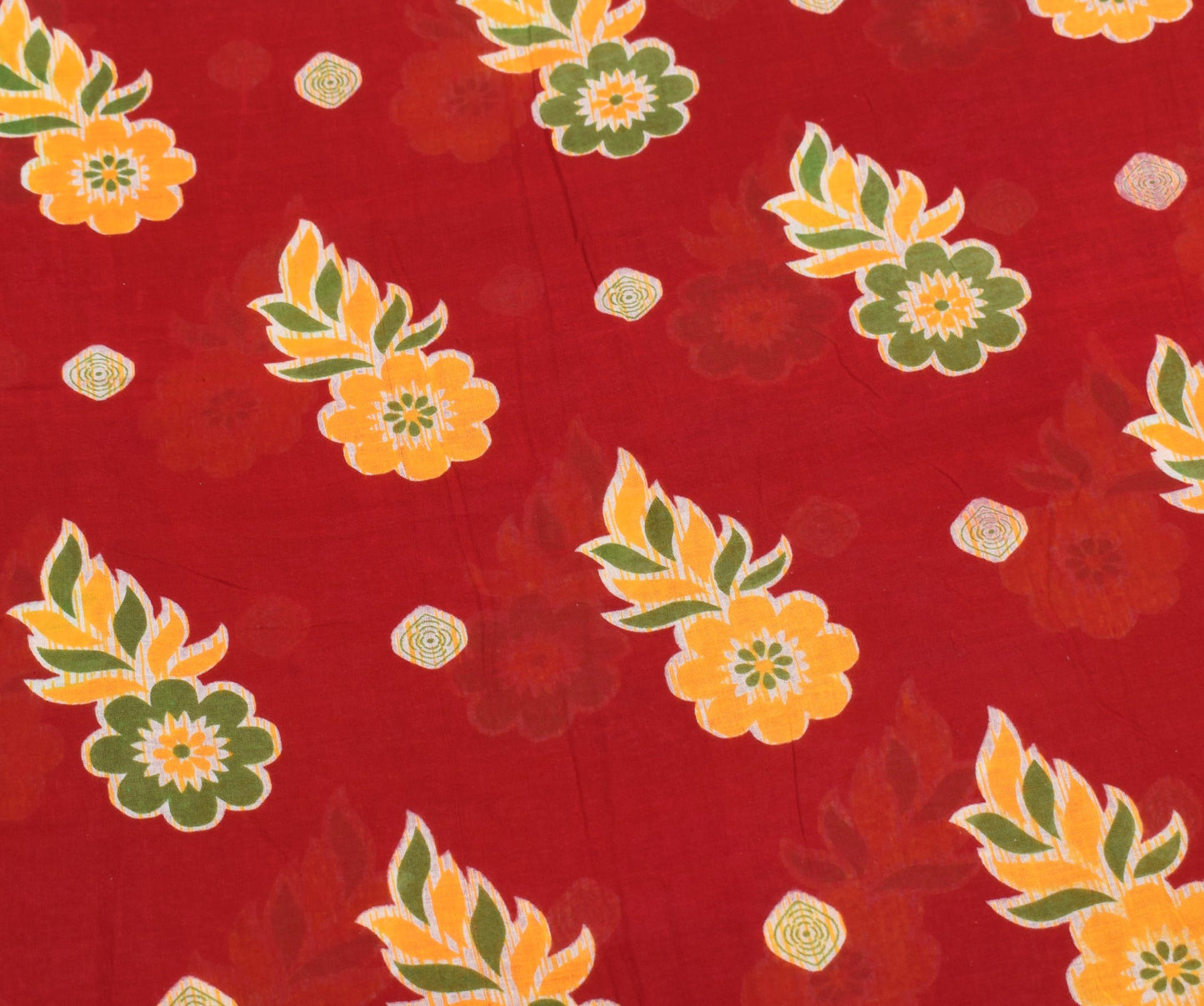 Sushila Vintage Red Scrap Saree Pure Cotton Printed Floral Indian Sari Fabric