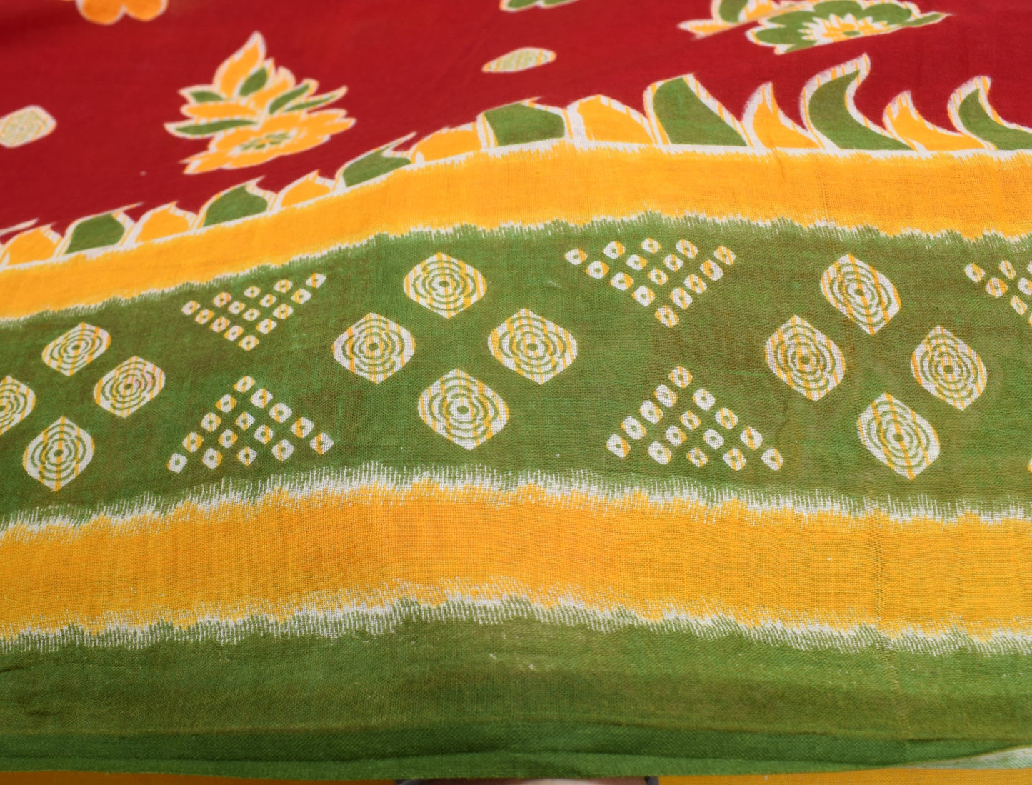 Sushila Vintage Red Scrap Saree Pure Cotton Printed Floral Indian Sari Fabric