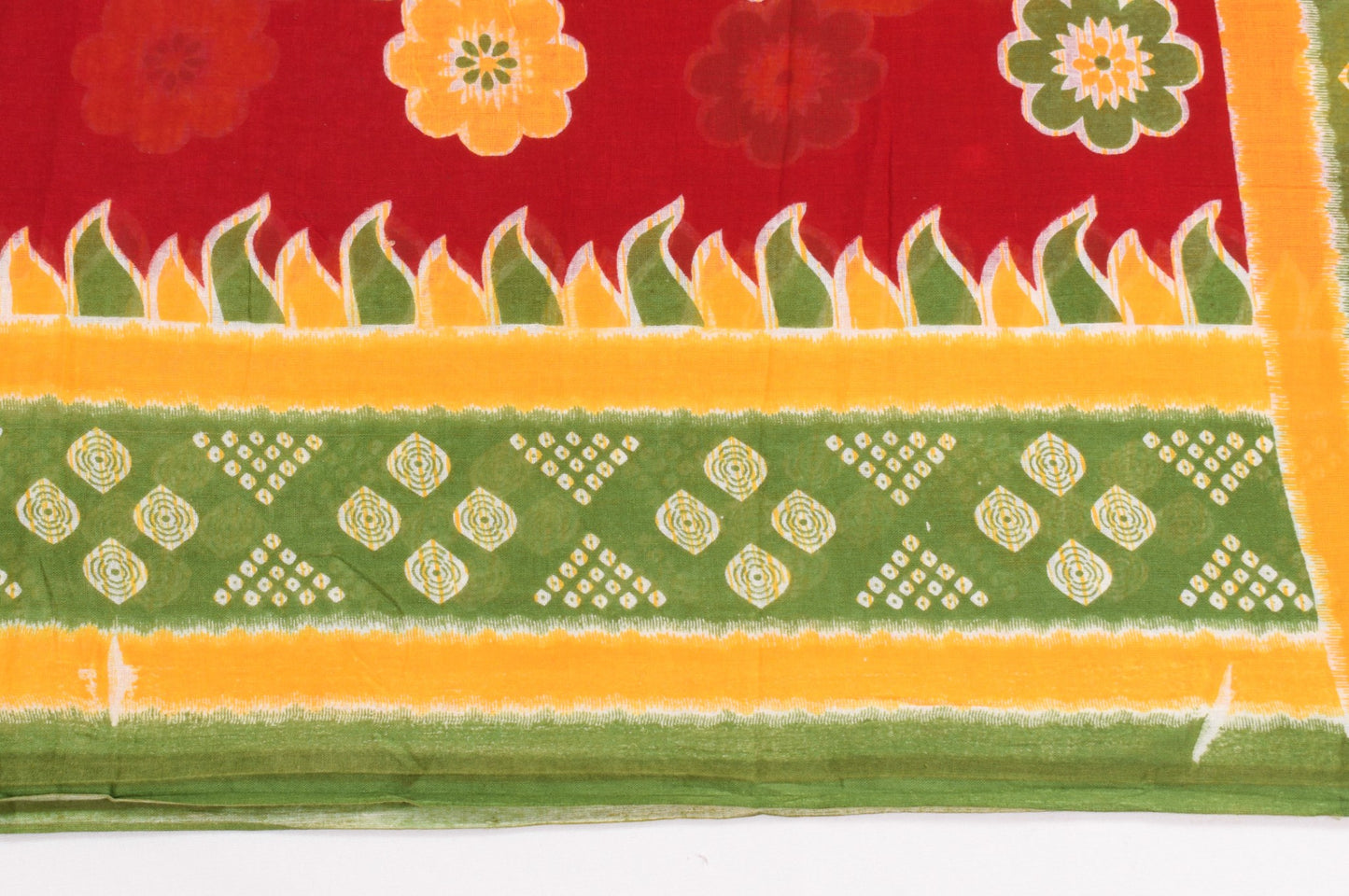 Sushila Vintage Red Scrap Saree Pure Cotton Printed Floral Indian Sari Fabric