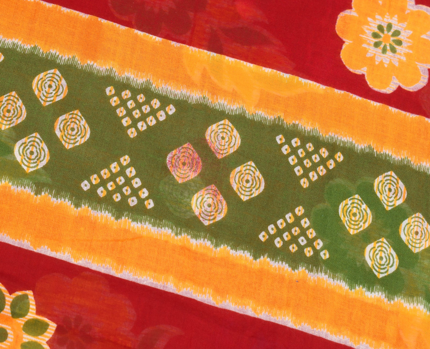 Sushila Vintage Red Scrap Saree Pure Cotton Printed Floral Indian Sari Fabric