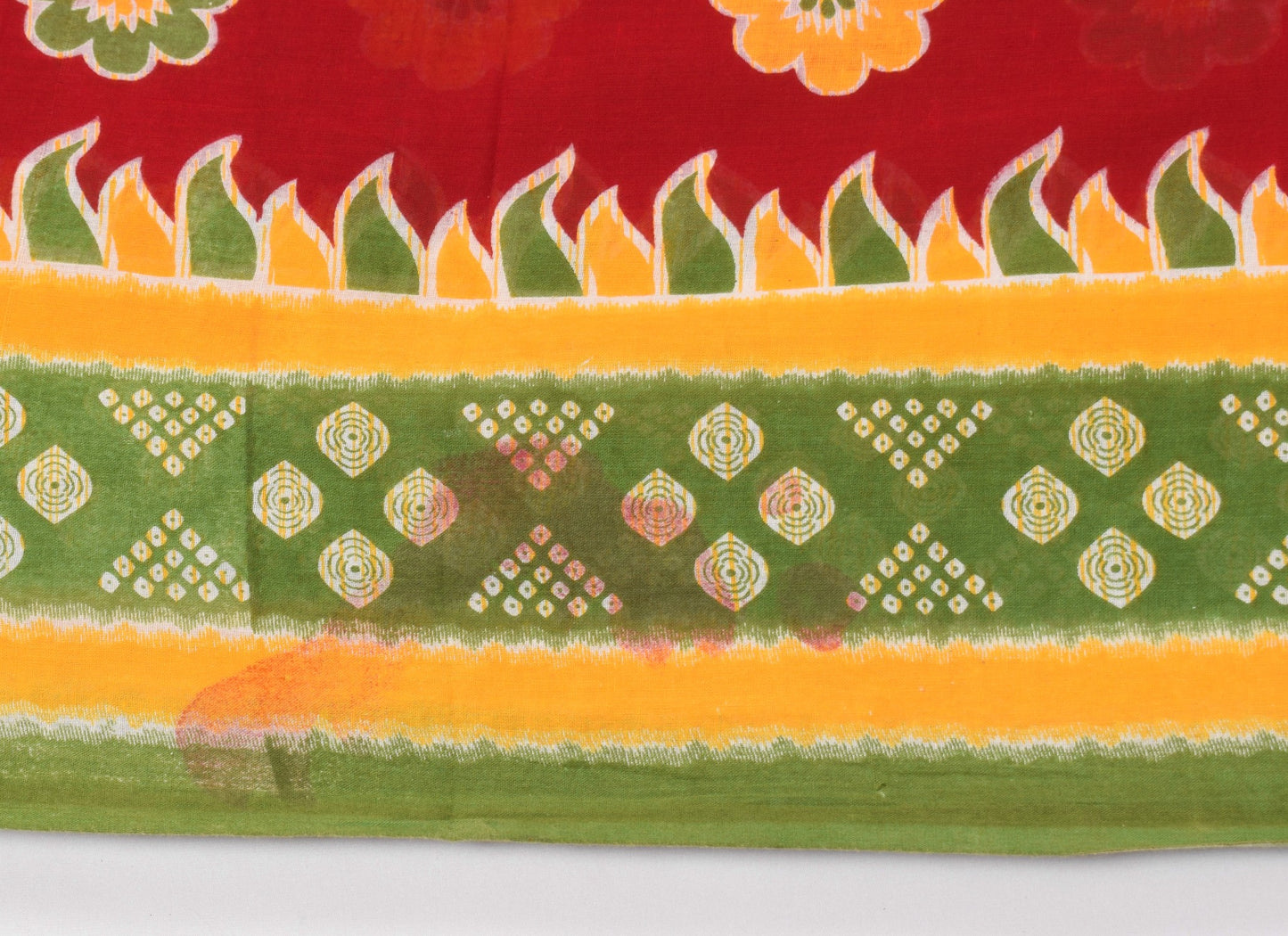 Sushila Vintage Red Scrap Saree Pure Cotton Printed Floral Indian Sari Fabric