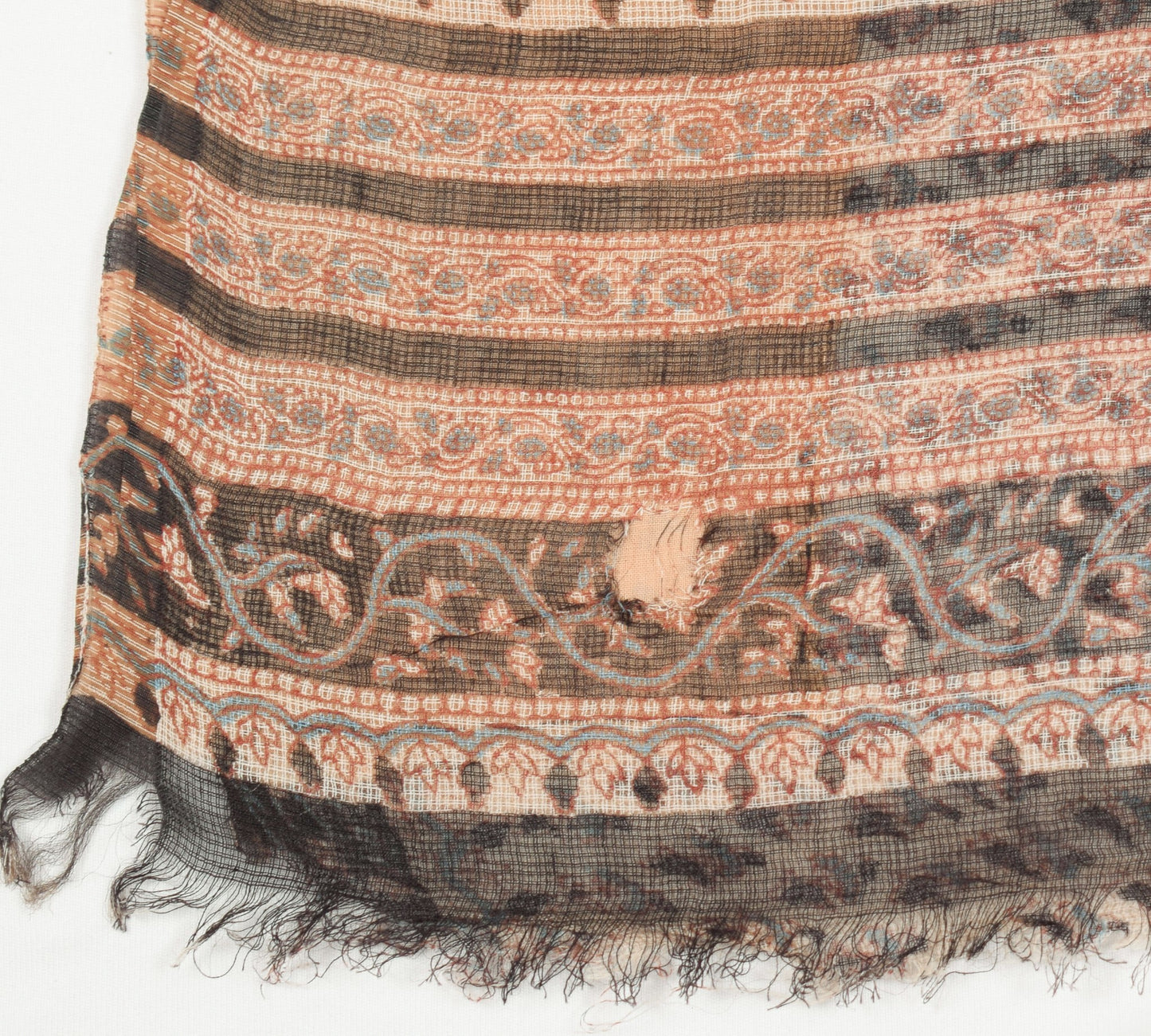 Sushila Vintage Cream Scrap Saree Pure Kota Doria Hand Block Printed Sari Fabric