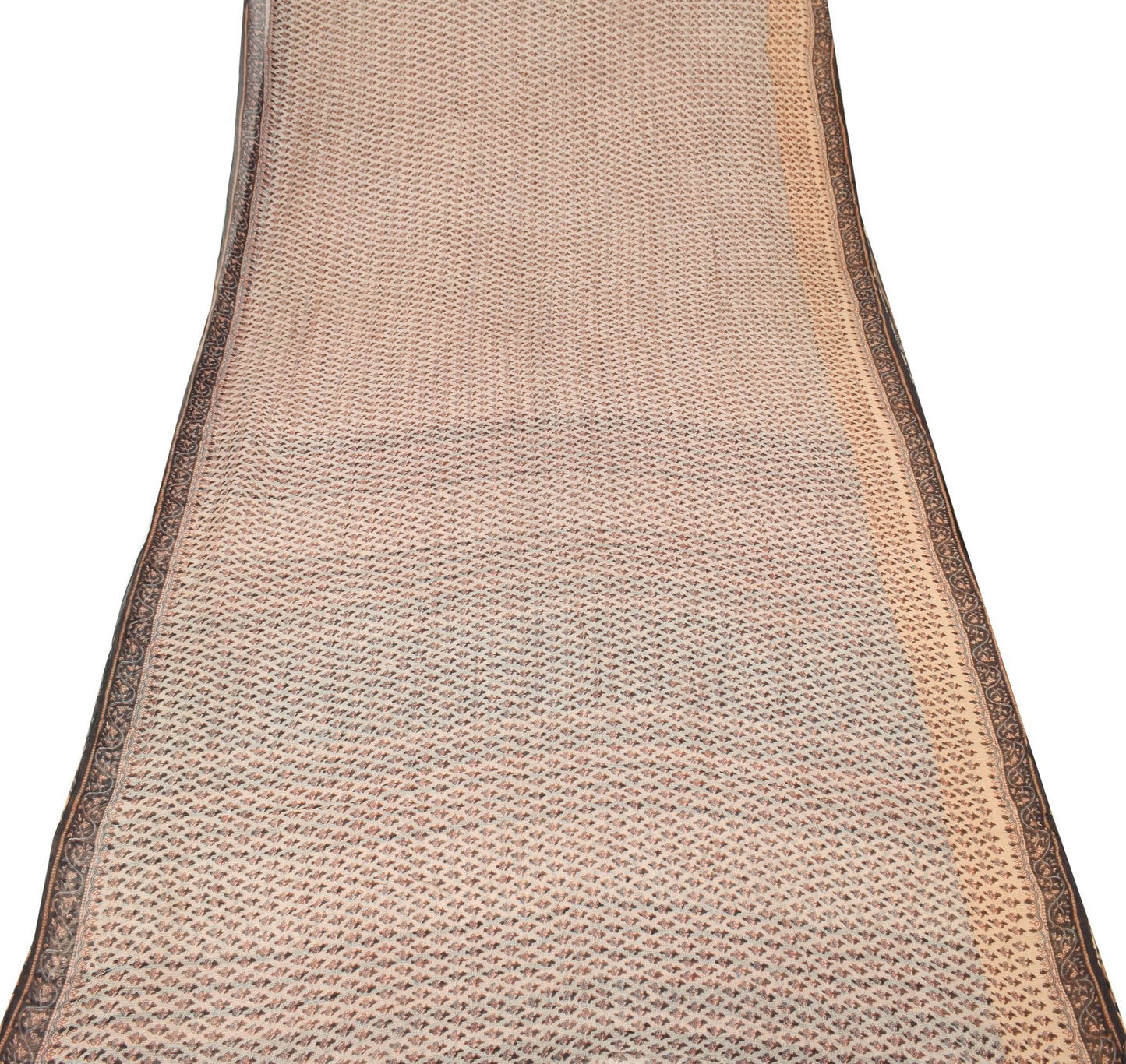 Sushila Vintage Cream Scrap Saree Pure Kota Doria Hand Block Printed Sari Fabric