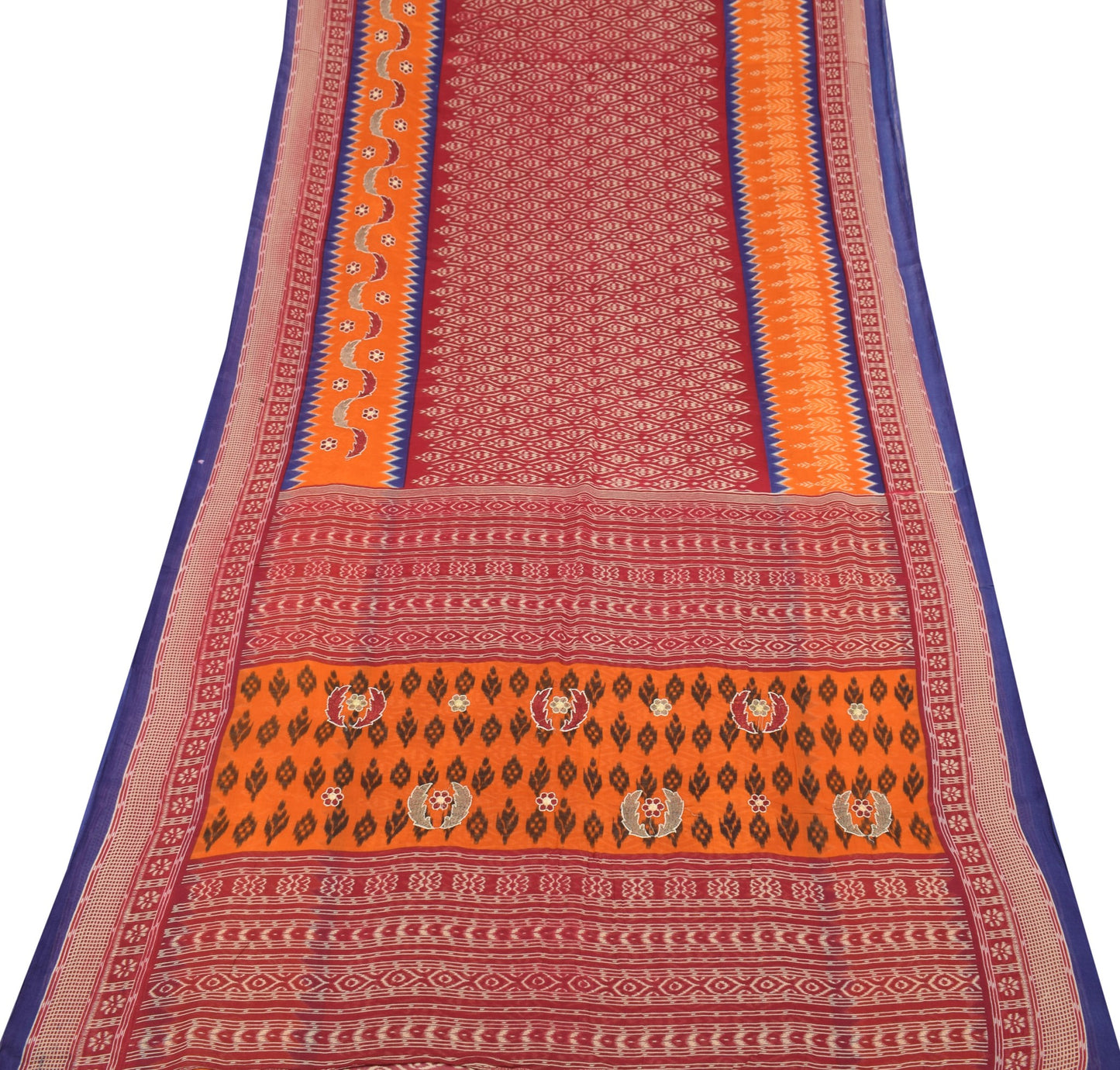 Sushila Vintage Maroon Scrap Saree Pure Cotton Printed & Embroidered Sari Fabric