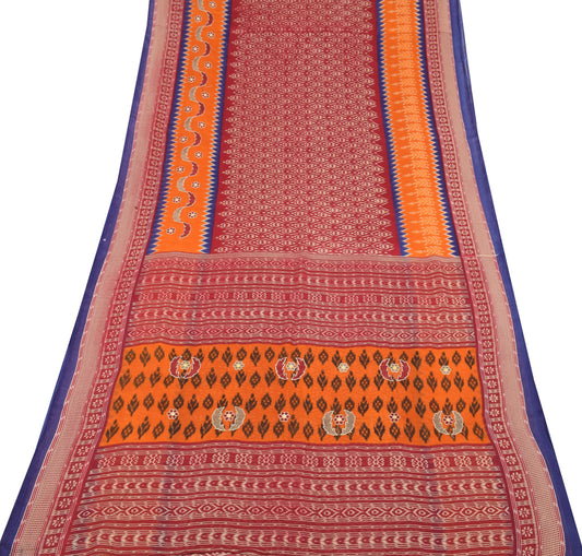 Sushila Vintage Maroon Scrap Saree Pure Cotton Printed & Embroidered Sari Fabric