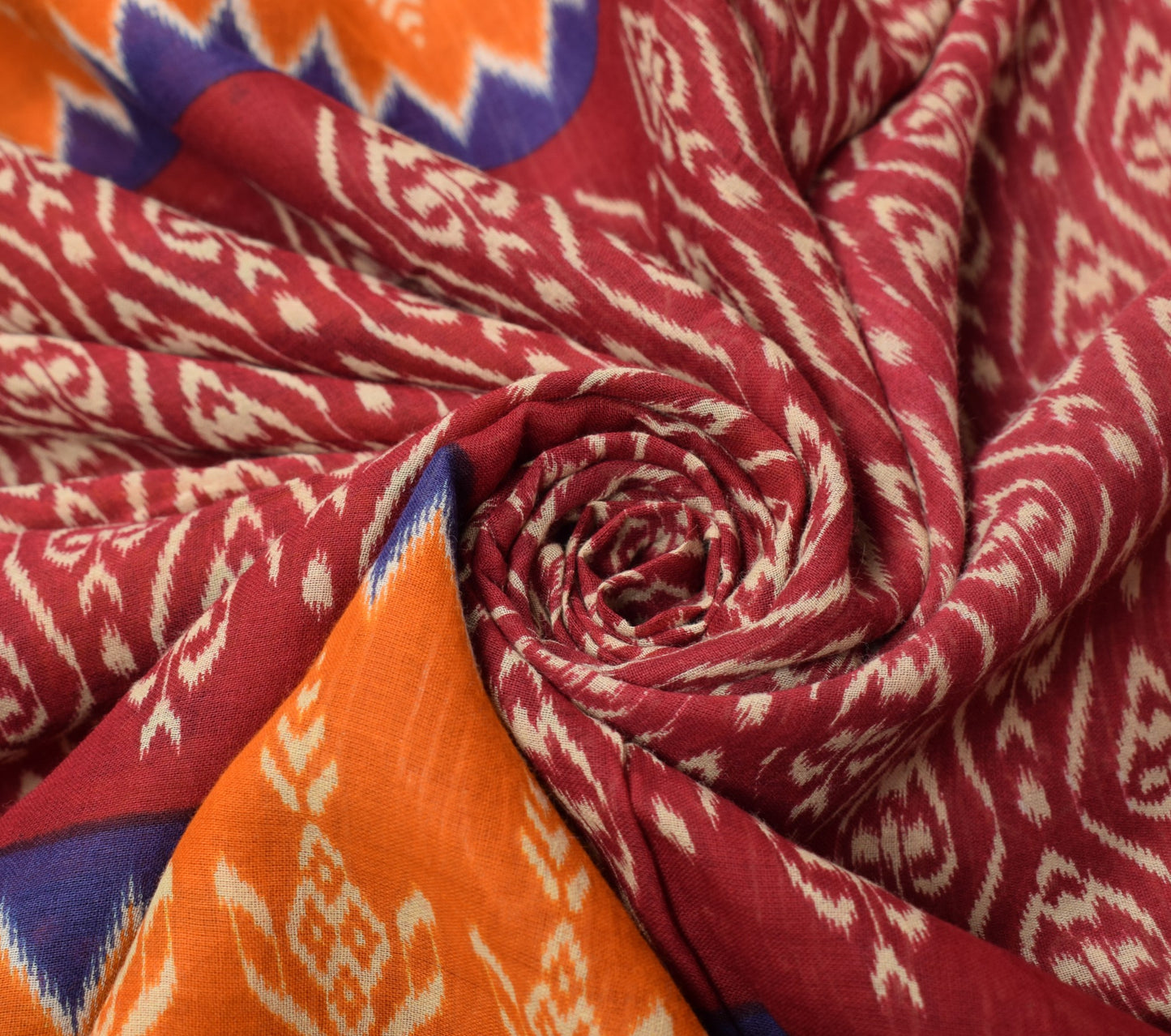 Sushila Vintage Maroon Scrap Saree Pure Cotton Printed & Embroidered Sari Fabric