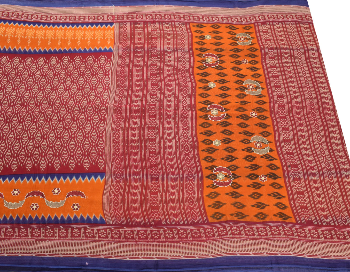 Sushila Vintage Maroon Scrap Saree Pure Cotton Printed & Embroidered Sari Fabric