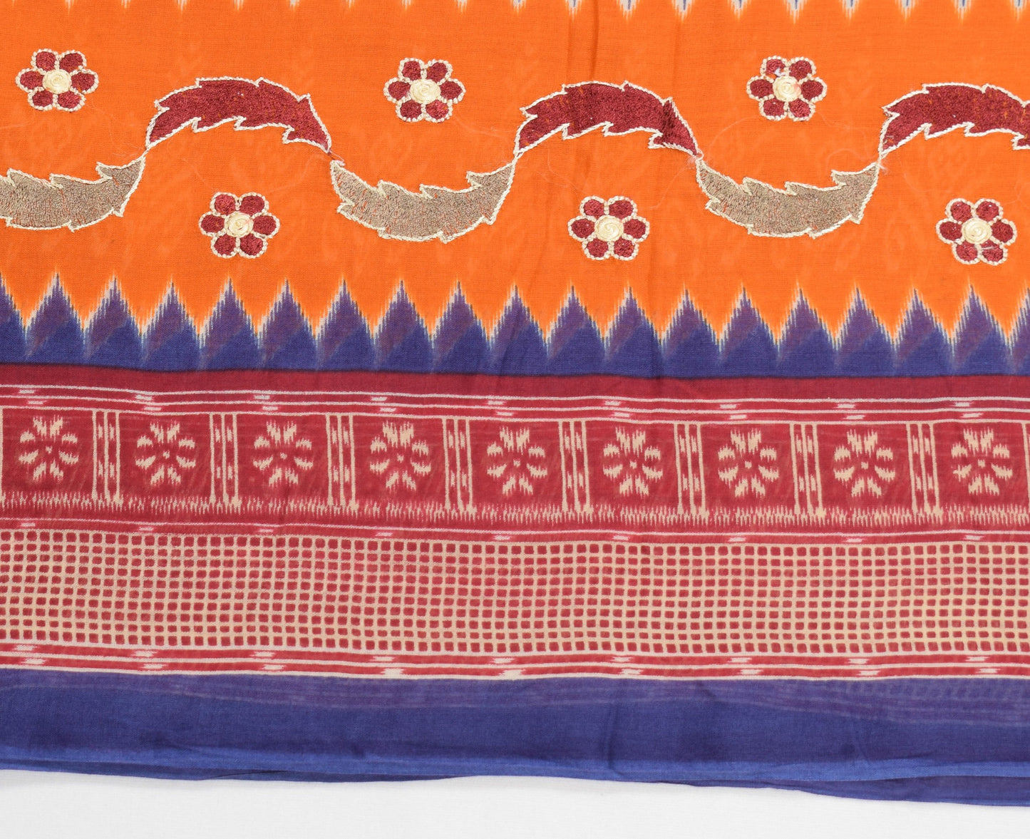 Sushila Vintage Maroon Scrap Saree Pure Cotton Printed & Embroidered Sari Fabric