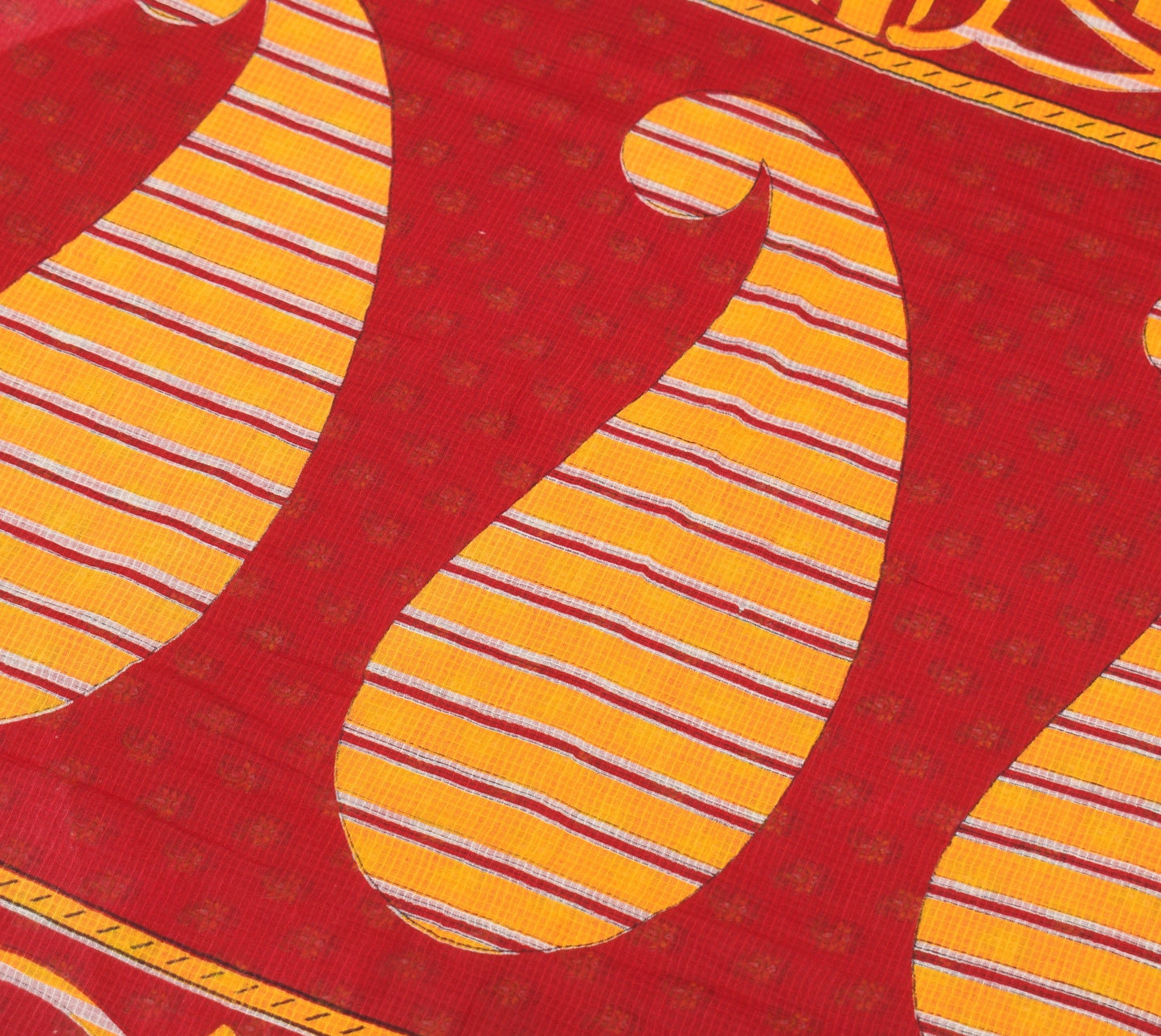 Sushila Vintage Red Scrap Saree Pure Cotton Printed Paisley Sari Remnant Fabric