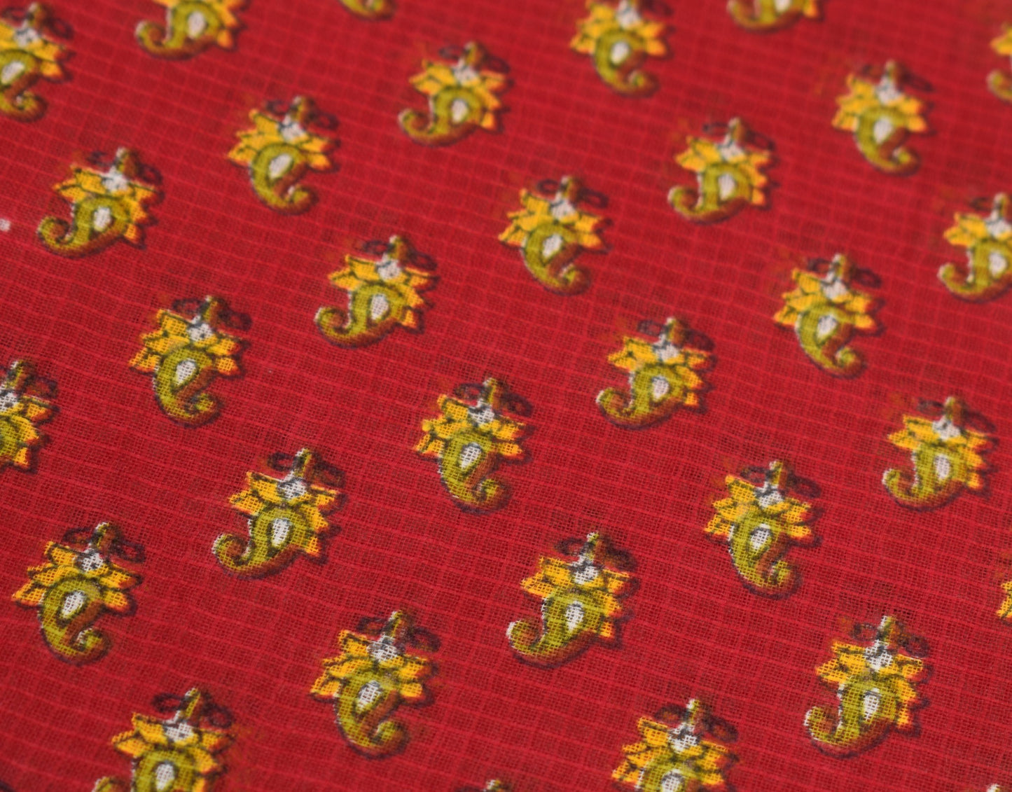 Sushila Vintage Red Scrap Saree Pure Cotton Printed Paisley Sari Remnant Fabric