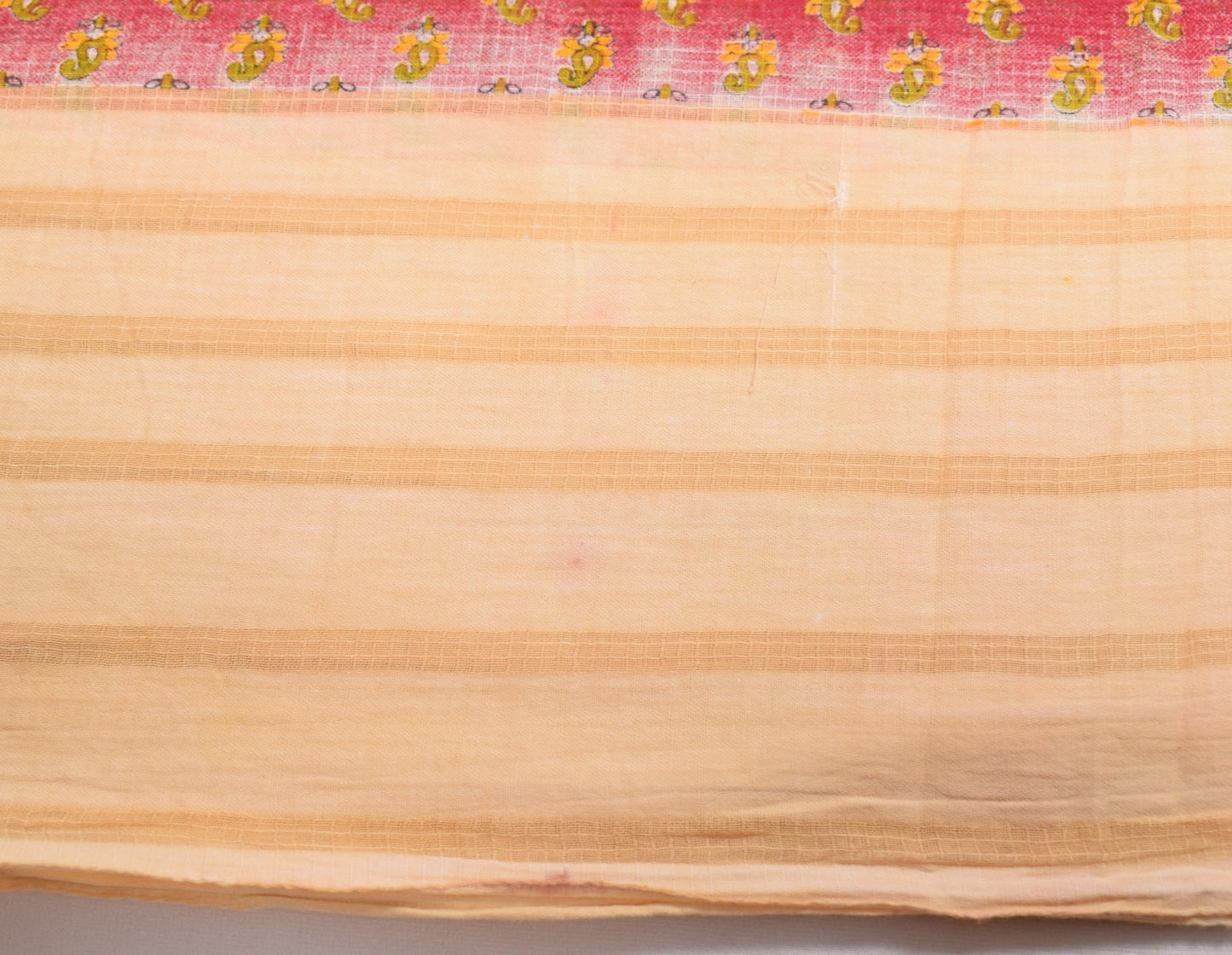 Sushila Vintage Red Scrap Saree Pure Cotton Printed Paisley Sari Remnant Fabric