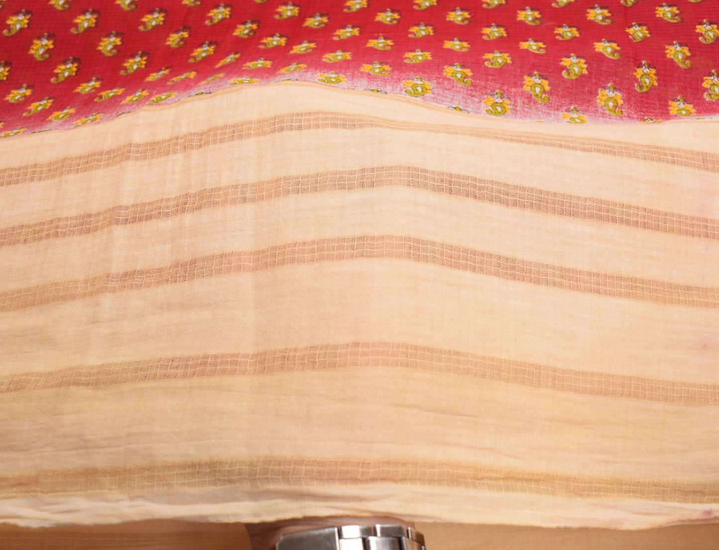 Sushila Vintage Red Scrap Saree Pure Cotton Printed Paisley Sari Remnant Fabric