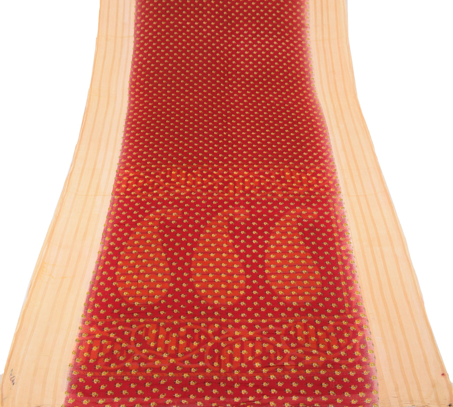 Sushila Vintage Red Scrap Saree Pure Cotton Printed Paisley Sari Remnant Fabric