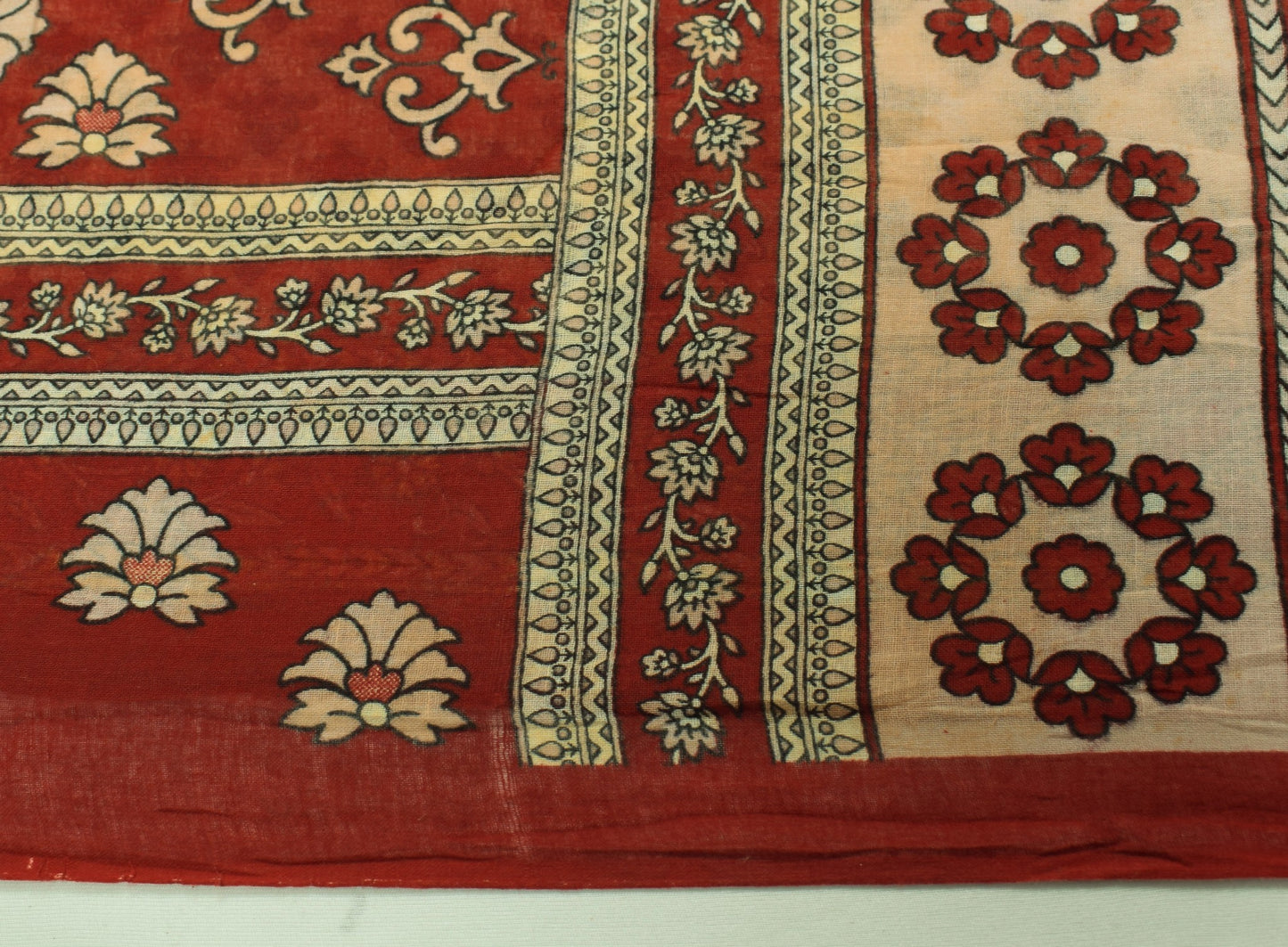 Sushila Vintage Cream Floral Scrap Saree Pure Cotton Printed Sari Craft Fabric
