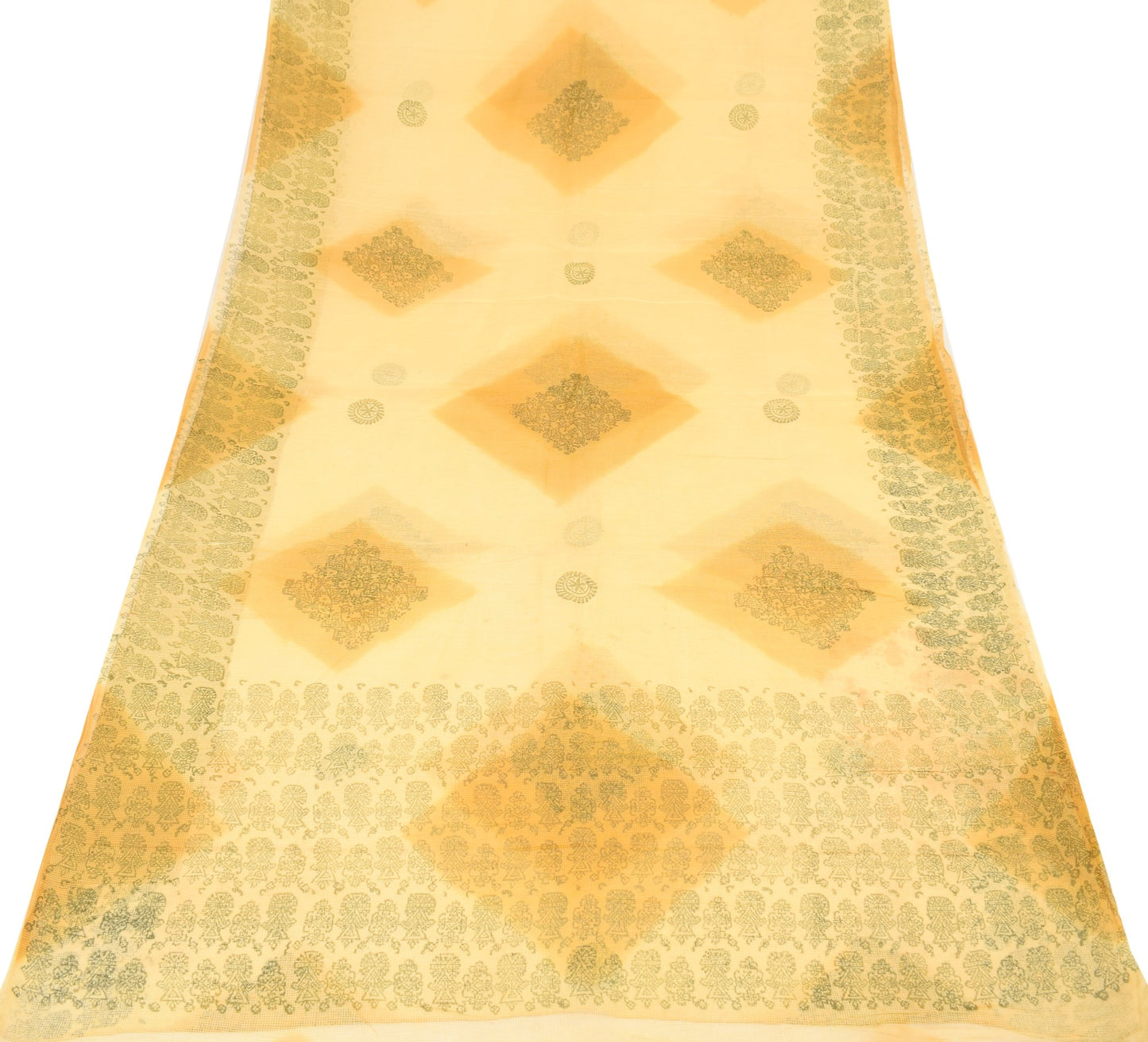 Sushila Vintage Kota Doria Scrap Saree Pure Cotton HandBlock Printed Sari Fabric