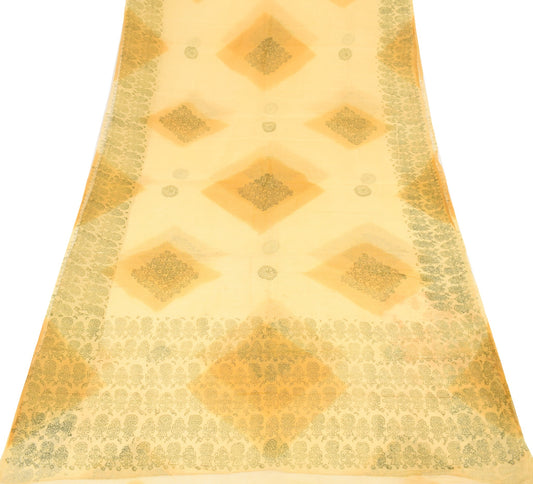 Sushila Vintage Kota Doria Scrap Saree Pure Cotton HandBlock Printed Sari Fabric