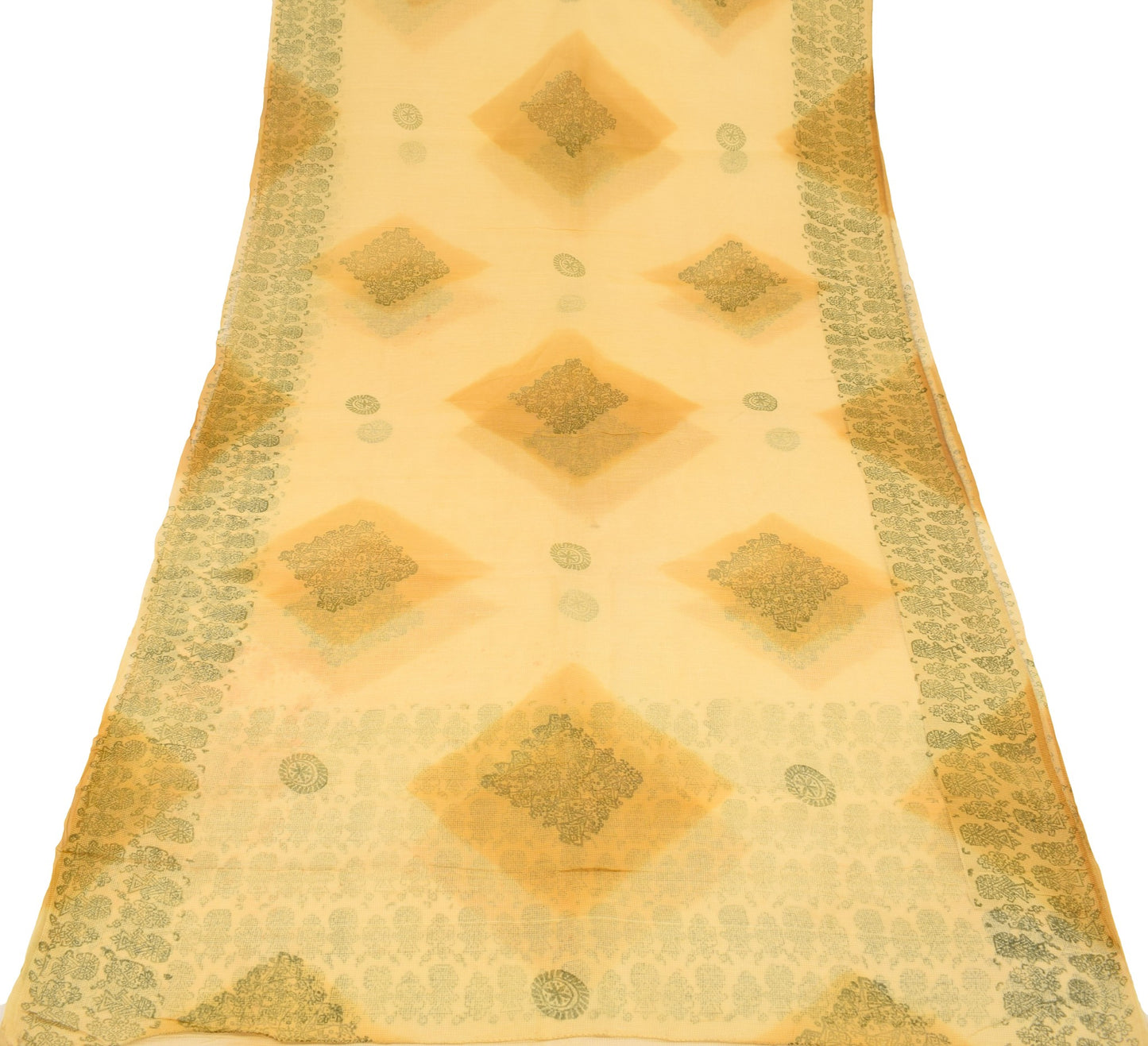 Sushila Vintage Kota Doria Scrap Saree Pure Cotton HandBlock Printed Sari Fabric