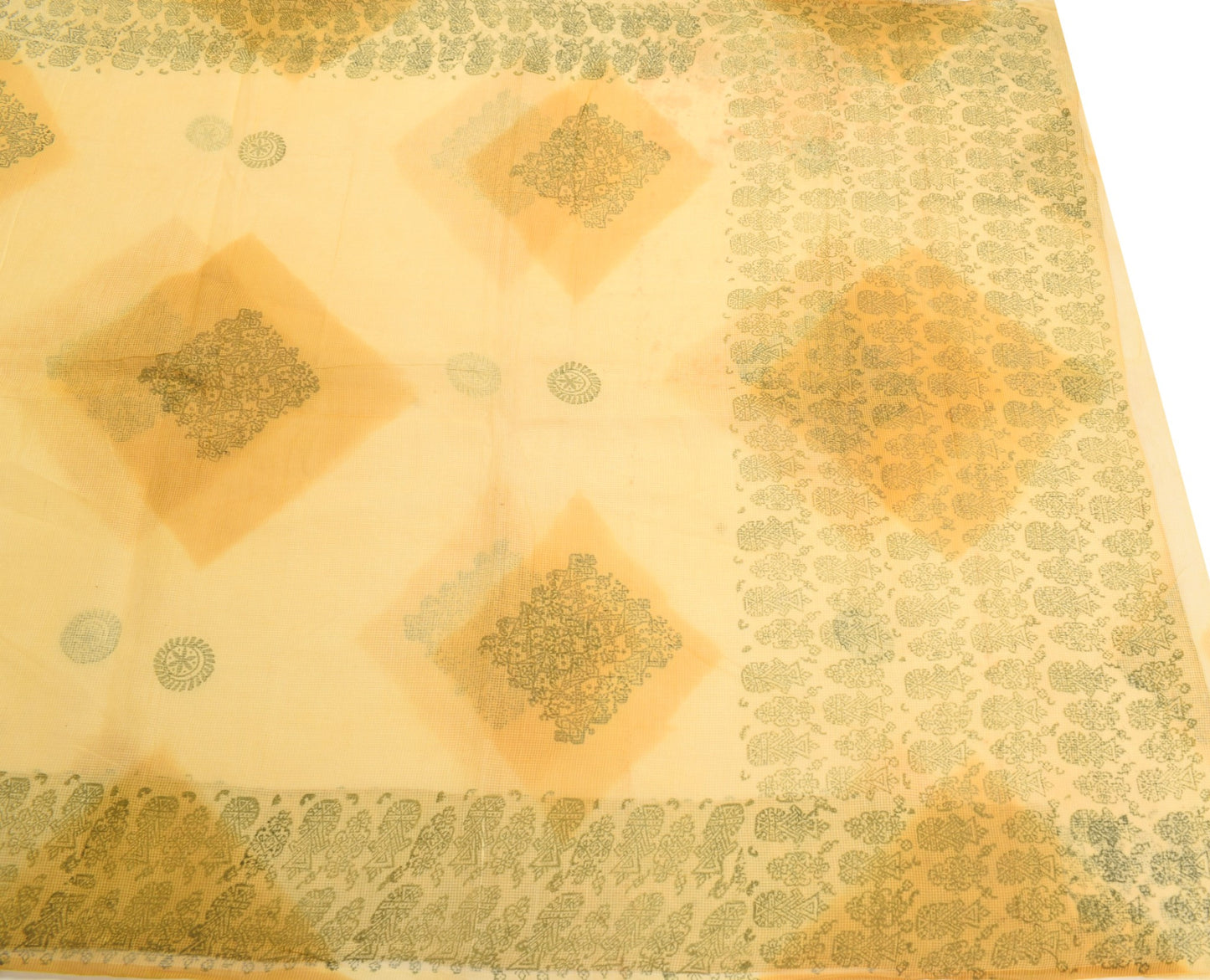 Sushila Vintage Kota Doria Scrap Saree Pure Cotton HandBlock Printed Sari Fabric