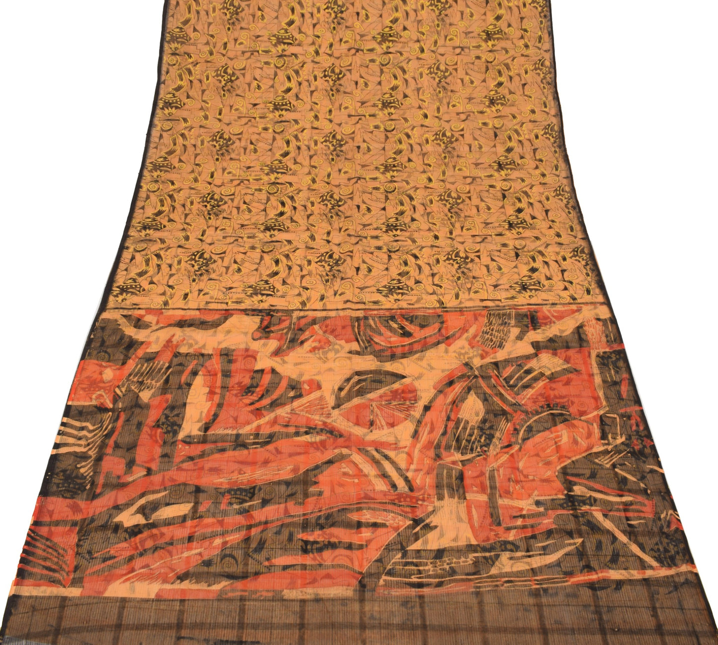 Sushila Vintage Peach Scrap Saree Pure Cotton Printed Indian Sari Craft Fabric