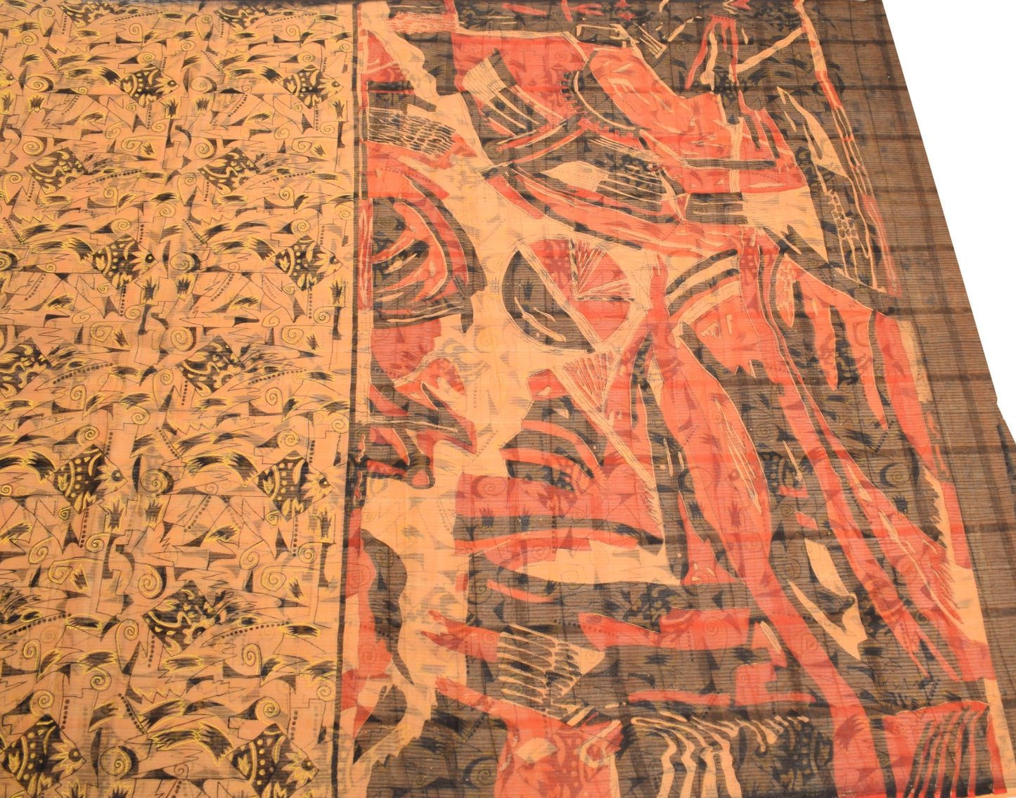 Sushila Vintage Peach Scrap Saree Pure Cotton Printed Indian Sari Craft Fabric