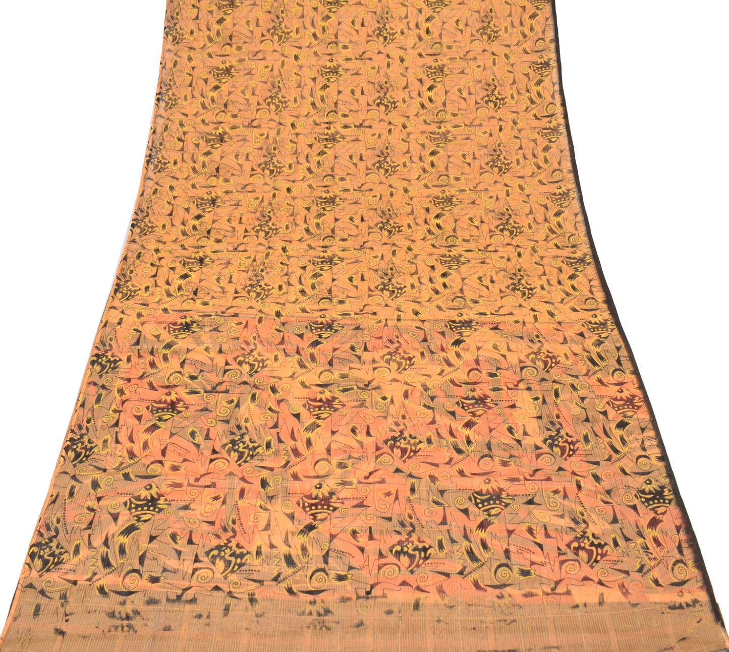 Sushila Vintage Peach Scrap Saree Pure Cotton Printed Indian Sari Craft Fabric
