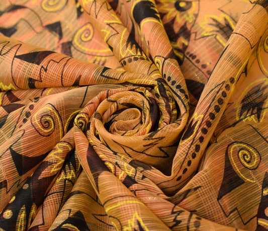 Sushila Vintage Peach Scrap Saree Pure Cotton Printed Indian Sari Craft Fabric