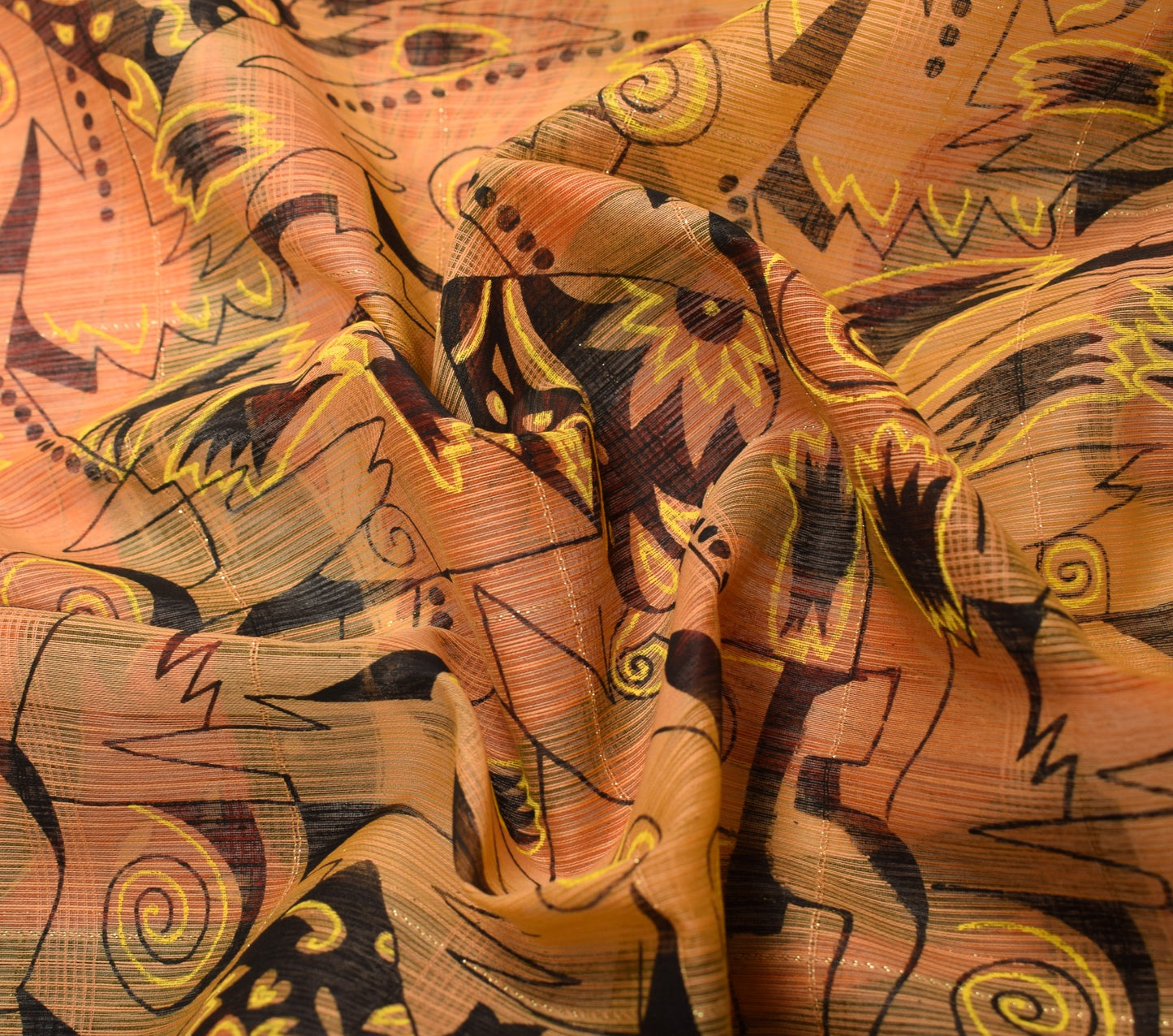 Sushila Vintage Peach Scrap Saree Pure Cotton Printed Indian Sari Craft Fabric