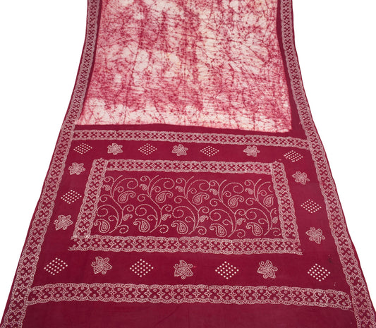 Sushila Vintage Off White Scrap Saree Pure Cotton Printed Batik Soft Sari Fabric