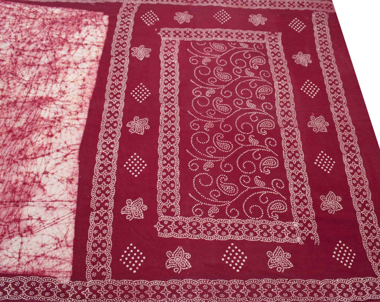 Sushila Vintage Off White Scrap Saree Pure Cotton Printed Batik Soft Sari Fabric