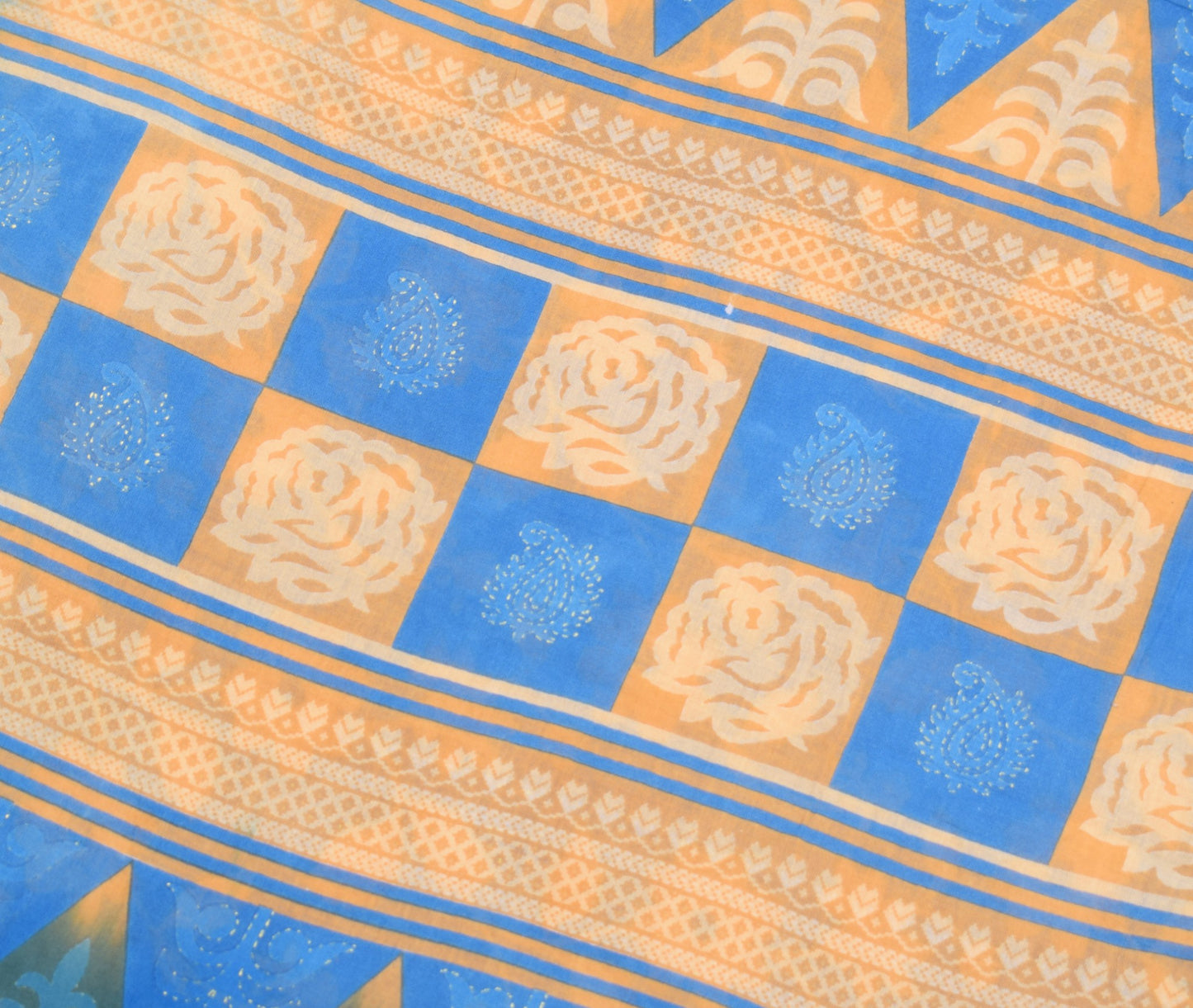 Sushila Vintage Floral Blue Scrap Saree Pure Cotton Printed Soft Sari Fabric